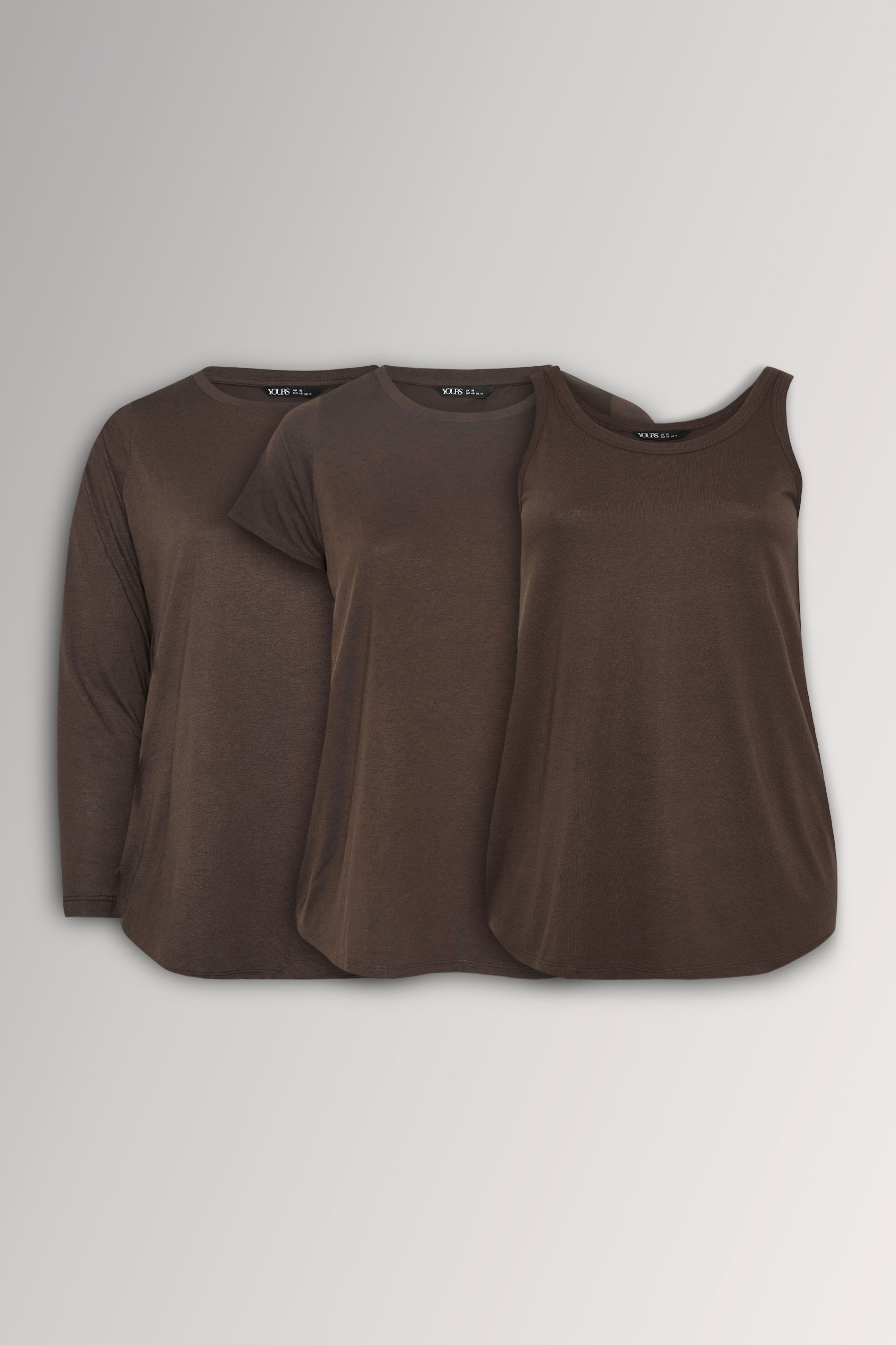 YOURS Plus Size 3 PACK Chocolate Brown Core T-Shirt Essentials Set | Yours Clothing 3