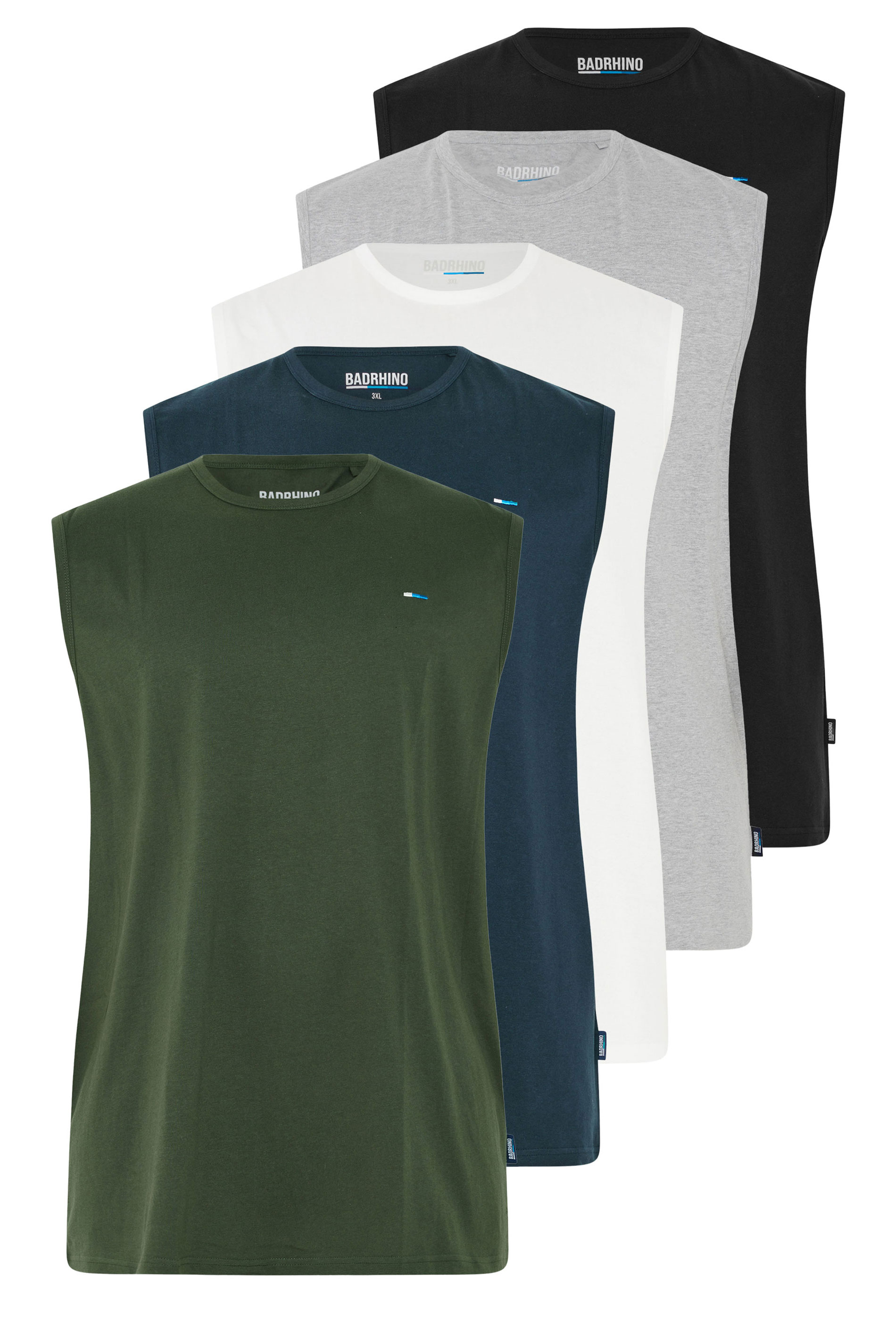 BadRhino Big & Tall Black/White/Navy/Khaki/Grey 5 Pack Extra Long Muscle Vests | BadRhino 3