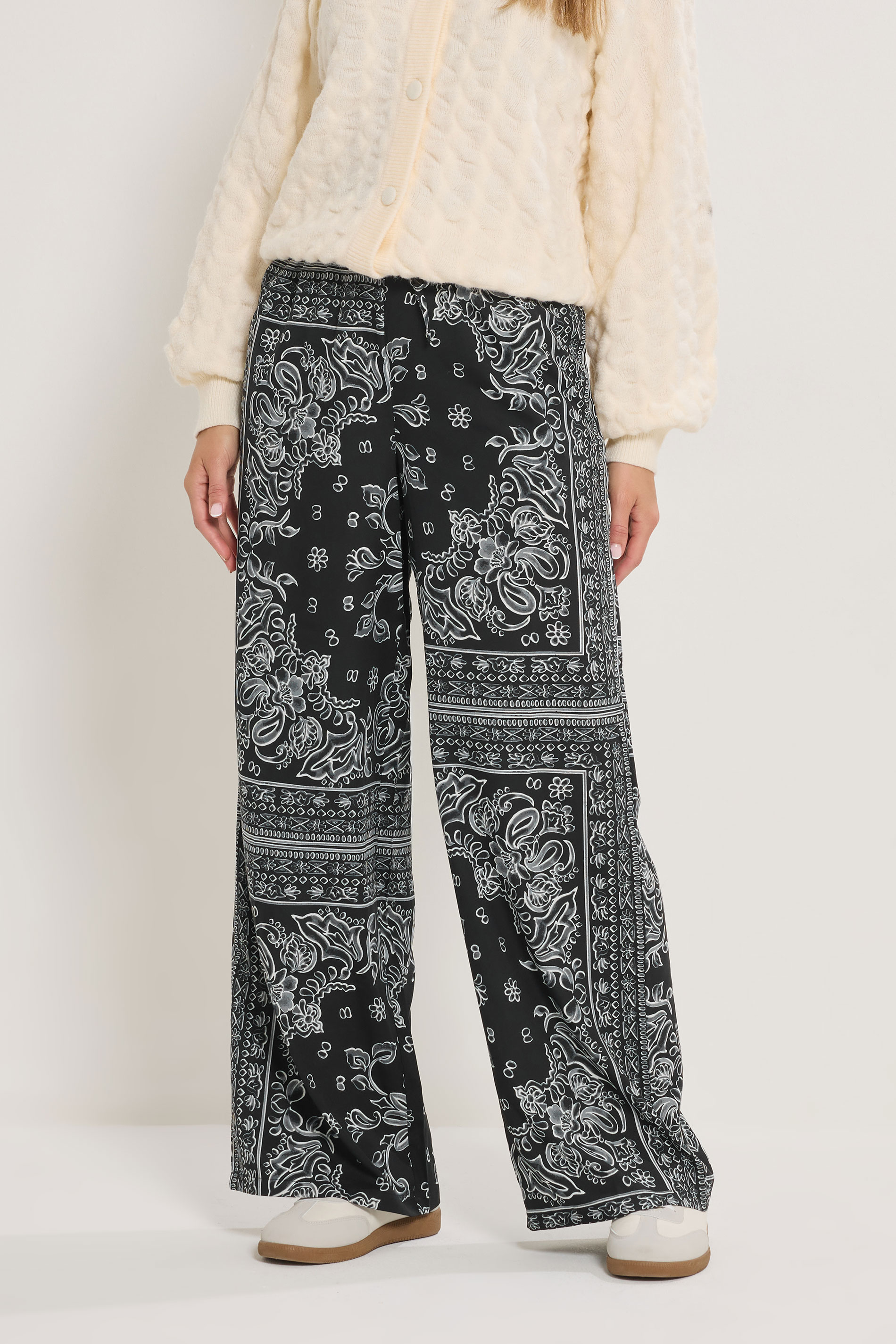 LTS Tall Black Paisley Wide Leg Trousers | Long Tall Sally 1