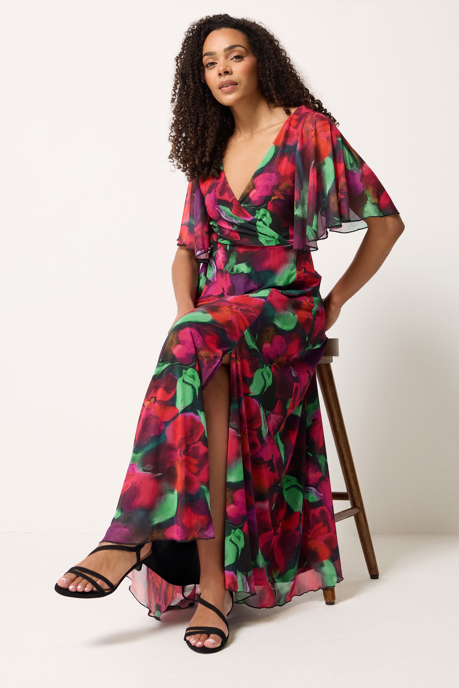 M&Co Purple Floral Print Mesh Maxi Wrap Dress | M&Co 2