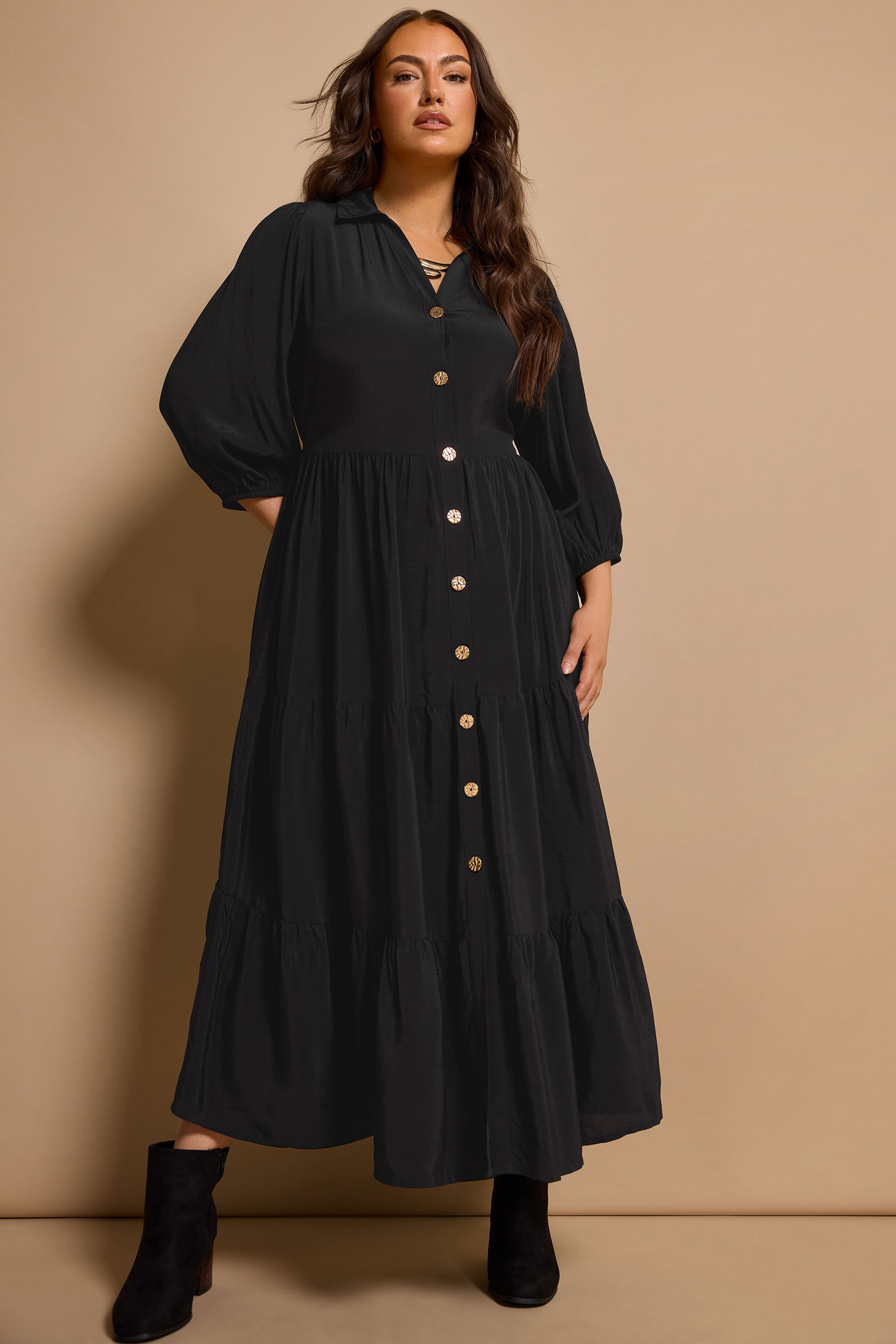 EVANS Plus Size Black Premium Tiered Maxi Dress | Evans 3