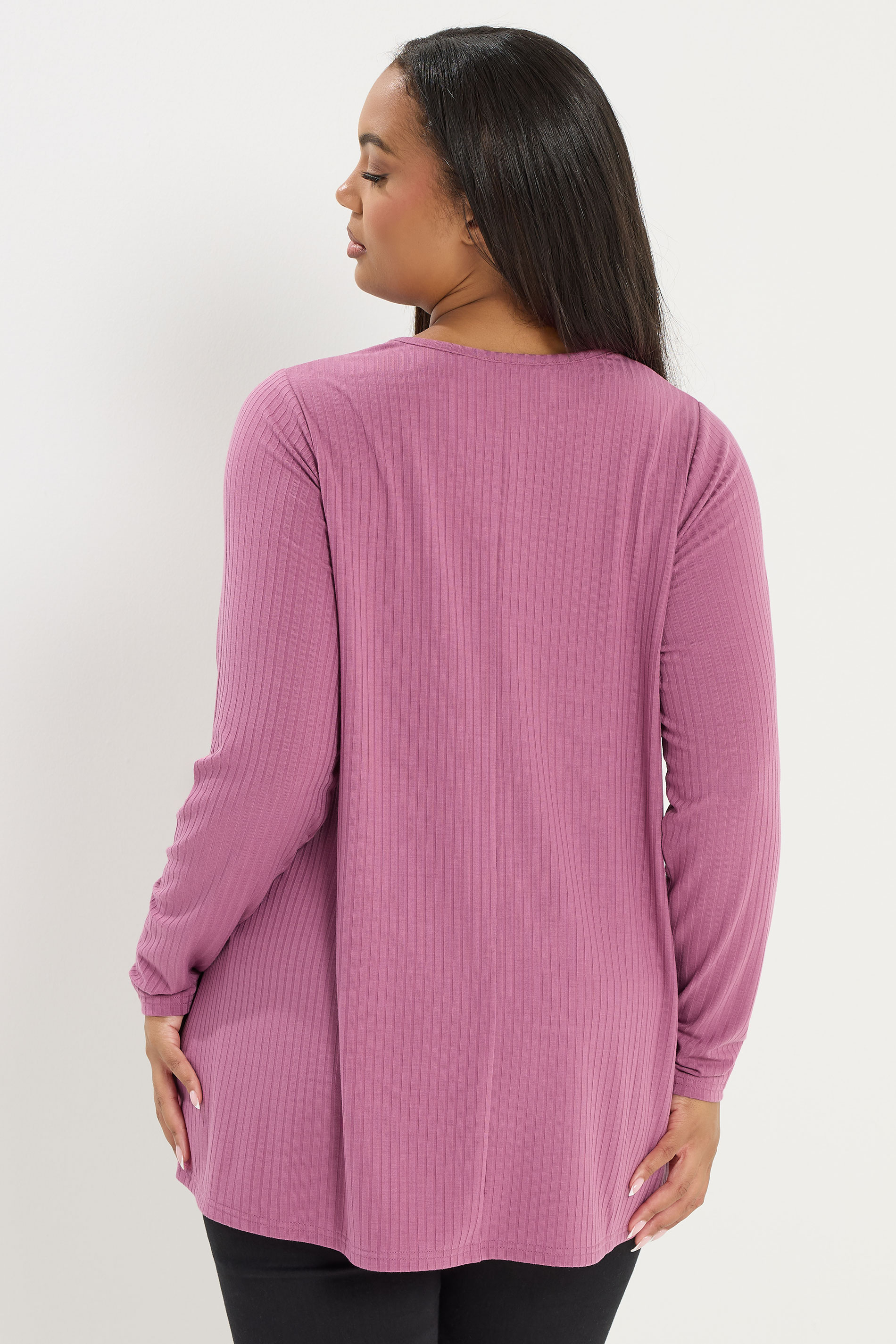 YOURS Plus Size Pink Ribbed Swing T-Shirt | Yours Clothing 2