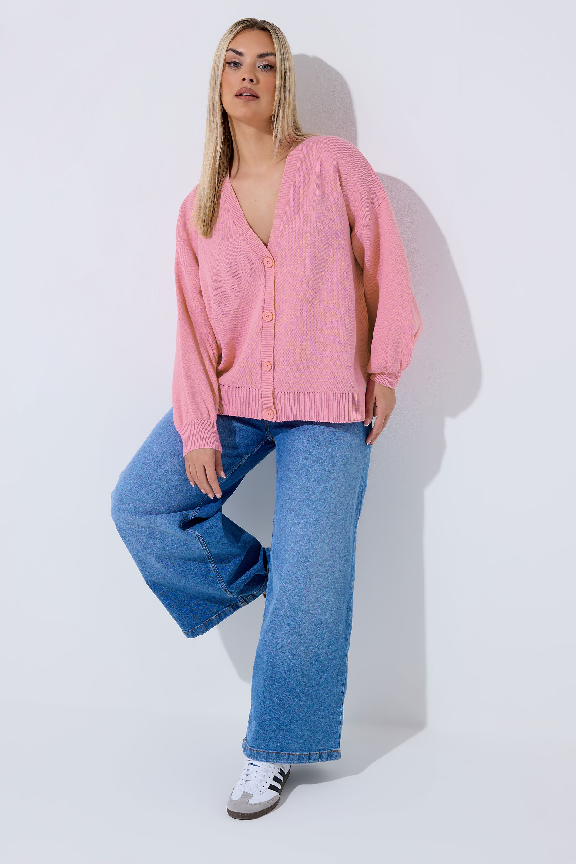 LIMITED COLLECTION Plus Size Pink Balloon Sleeve Cardigan | Yours Clothing 1