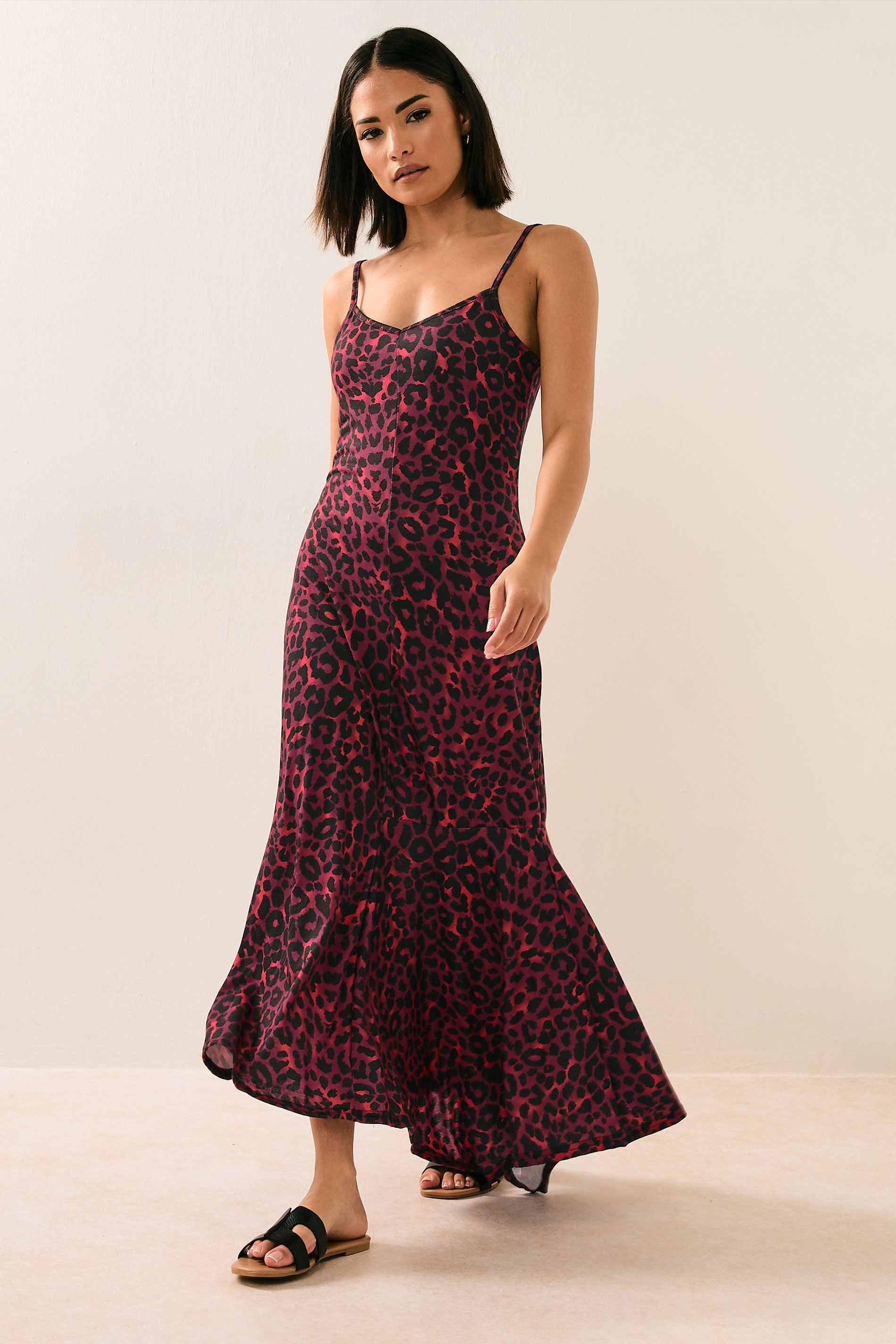 PixieGirl Petite Women's Burgundy Red Leopard Print Hanky Hem Maxi Dress | PixieGirl 1