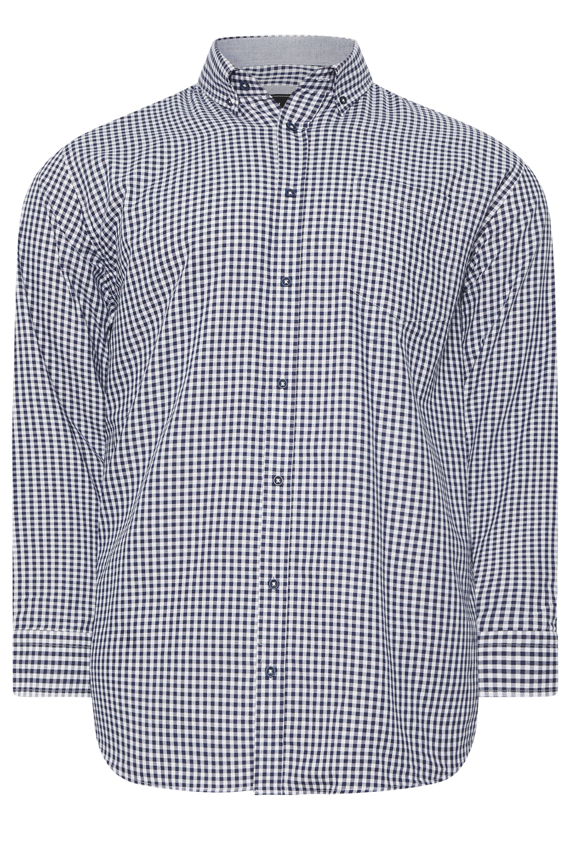 KAM Big & Tall Navy Blue Long Sleeve Gingham Shirt | BadRhino 2