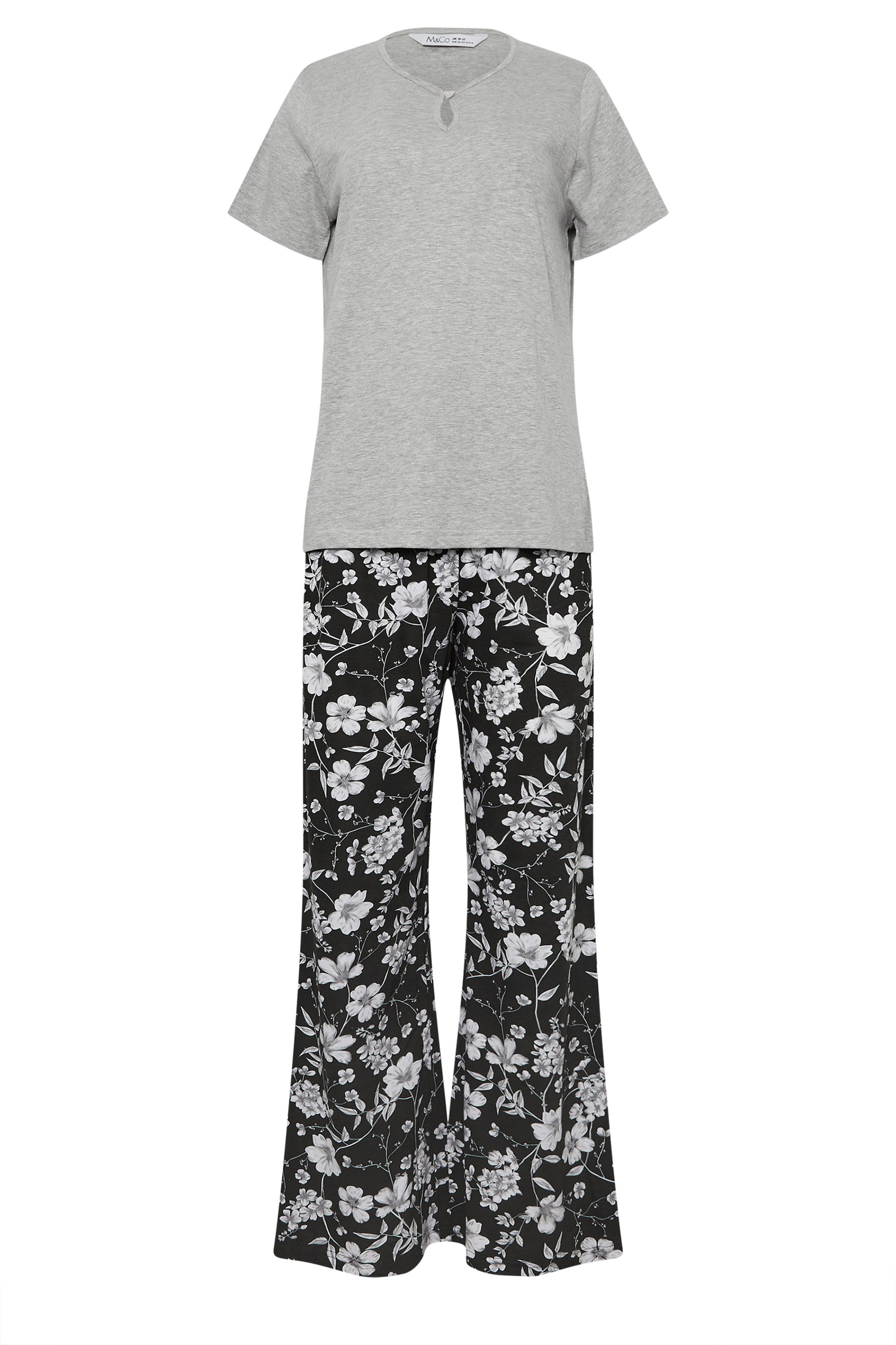 M&Co Grey Floral Print Cotton Wide Leg Pyjama Set | M&Co 5