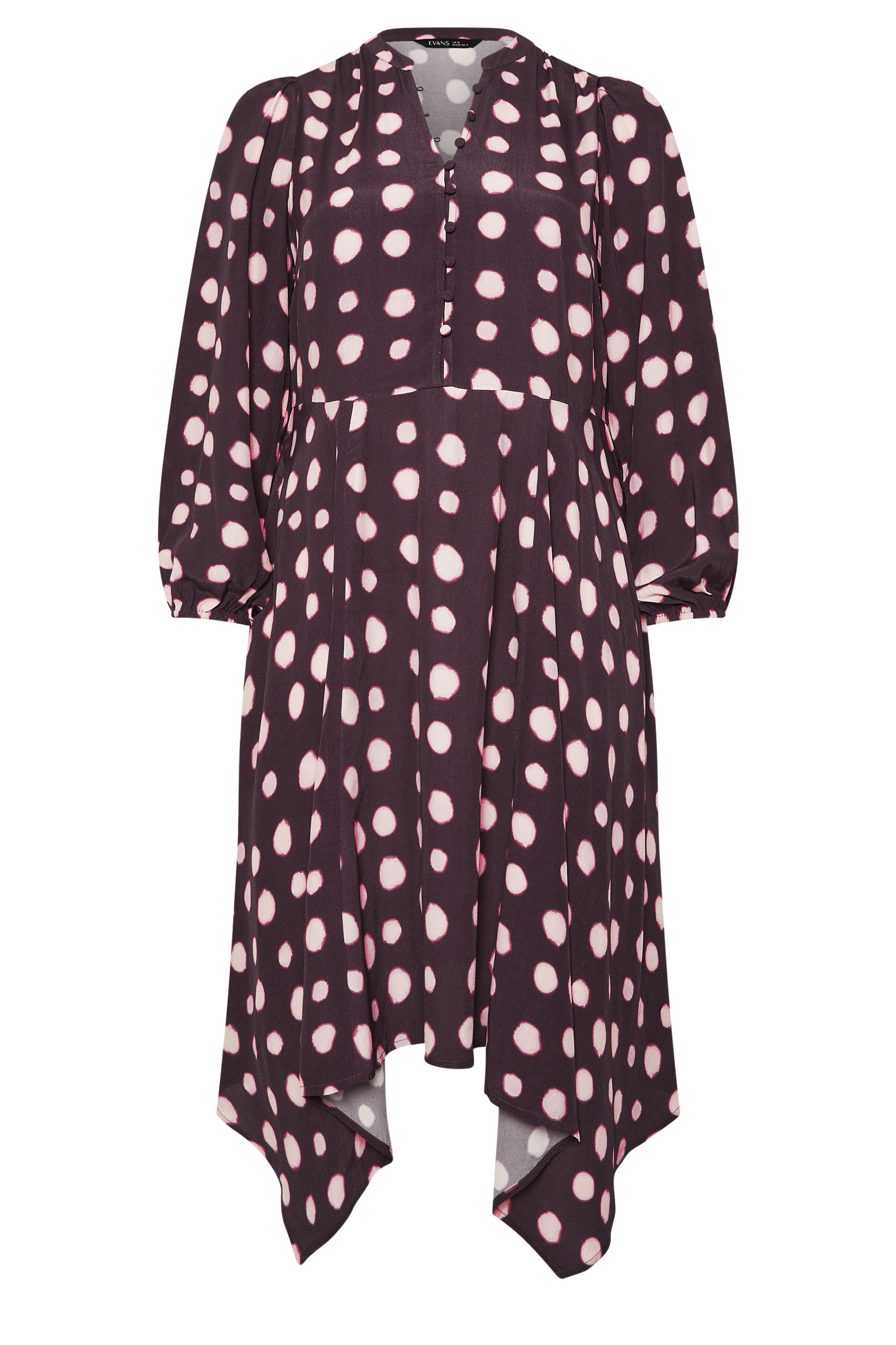 EVANS Plus Size Purple Spot Print Hanky Hem Dress | Evans 6