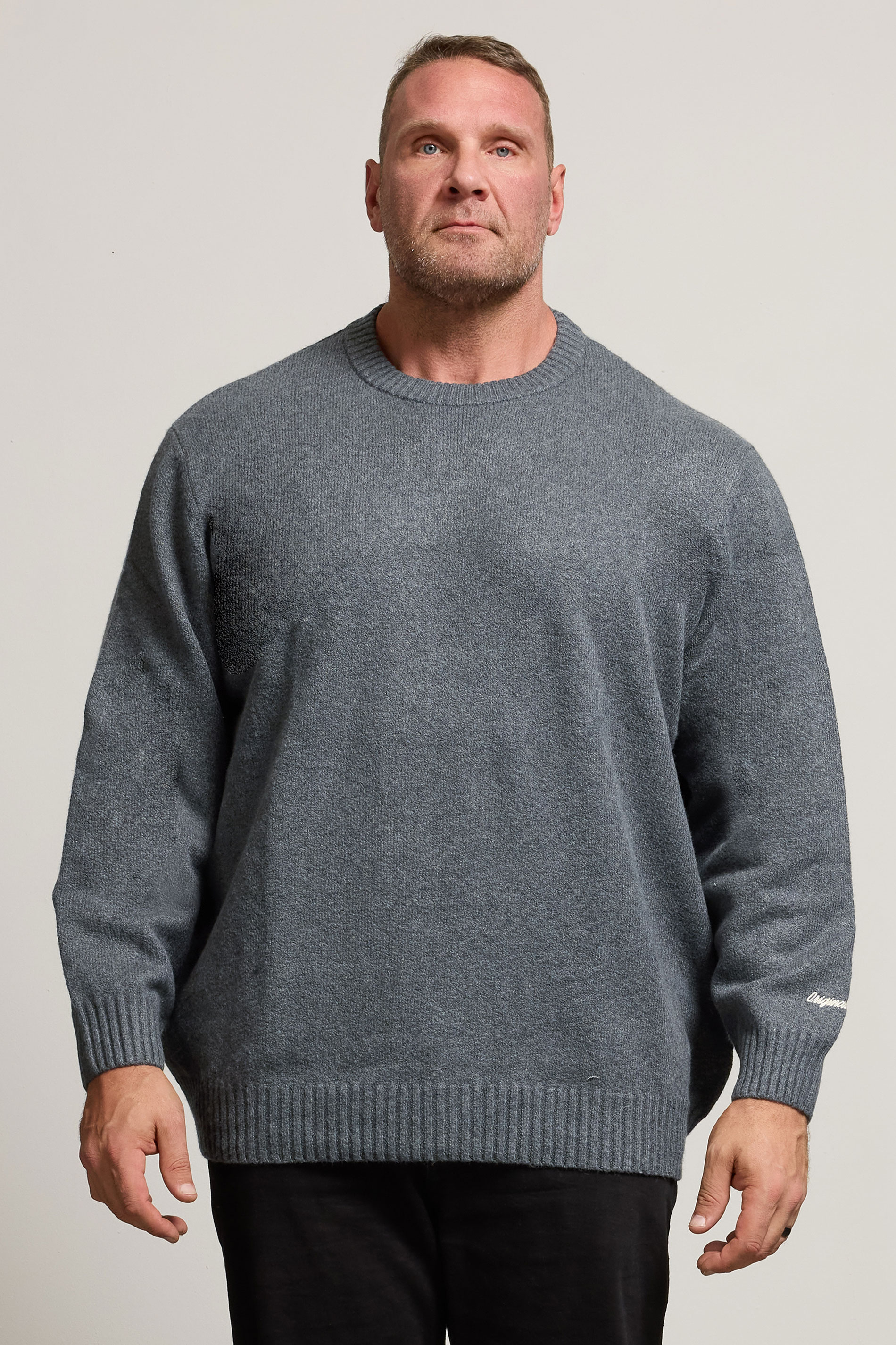 JACK & JONES Big & Tall Dark Grey Crew Neck Knit Jumper | BadRhino 3