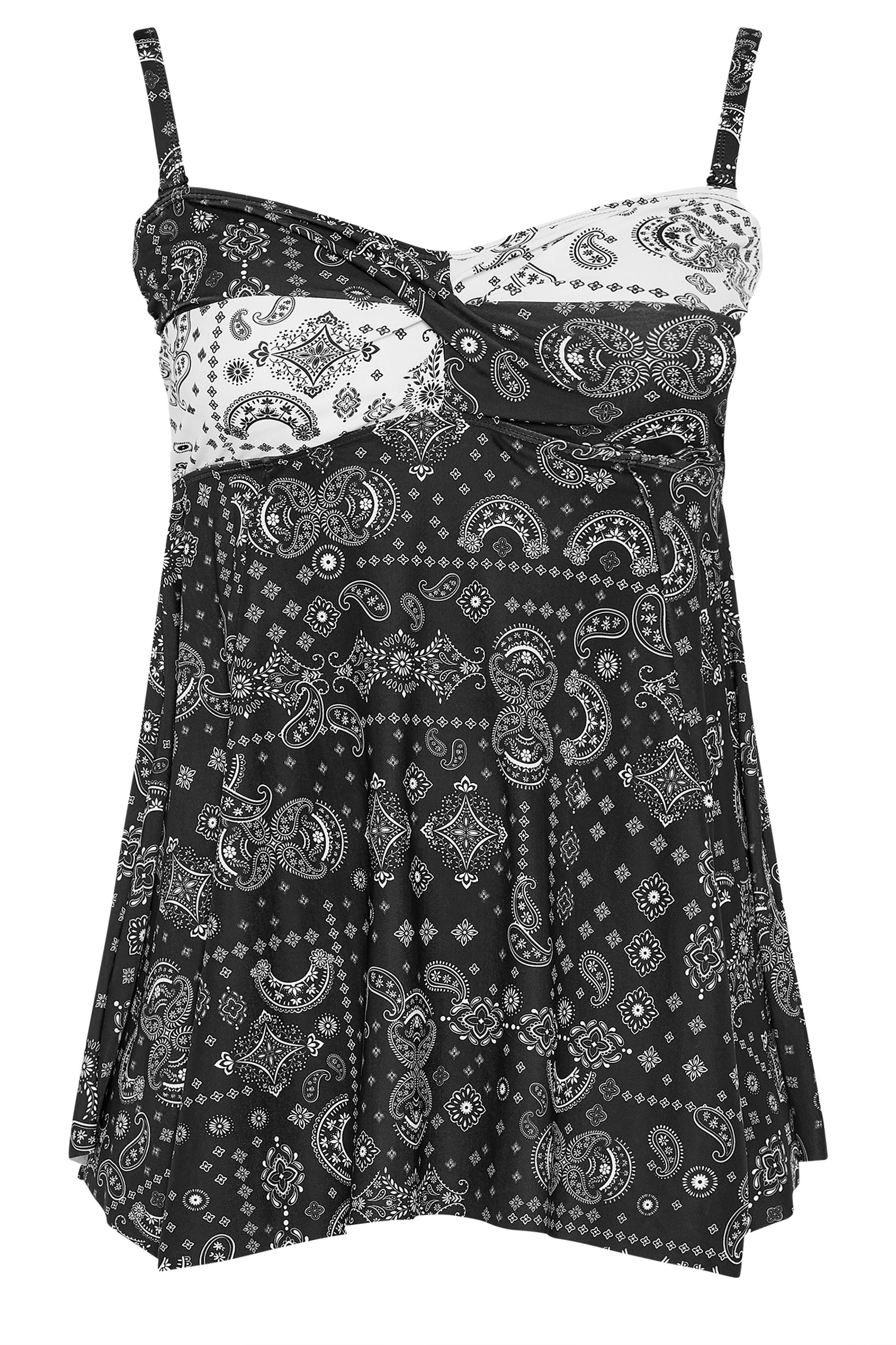 YOURS Plus Size Black Bandana Print Hanky Hem Tankini Top | Yours Clothing 8