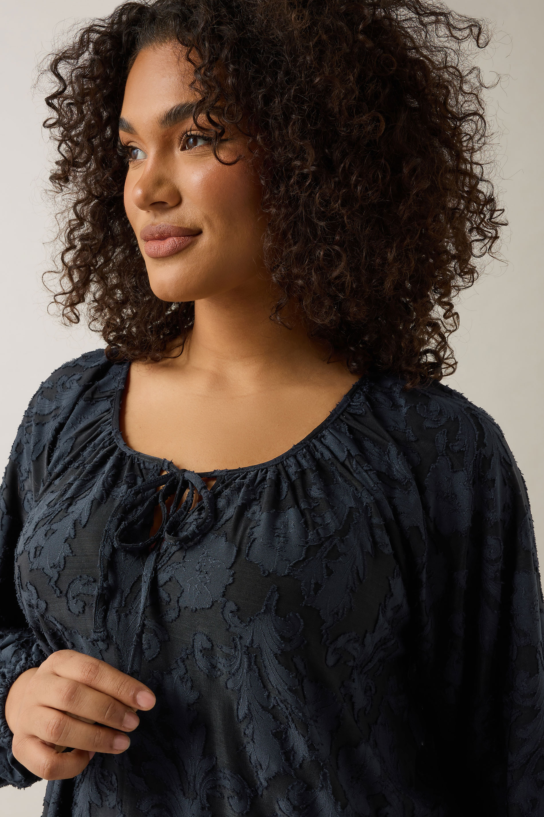 EVANS Plus Size Navy Blue Floral Burnout Blouse | Evans 4