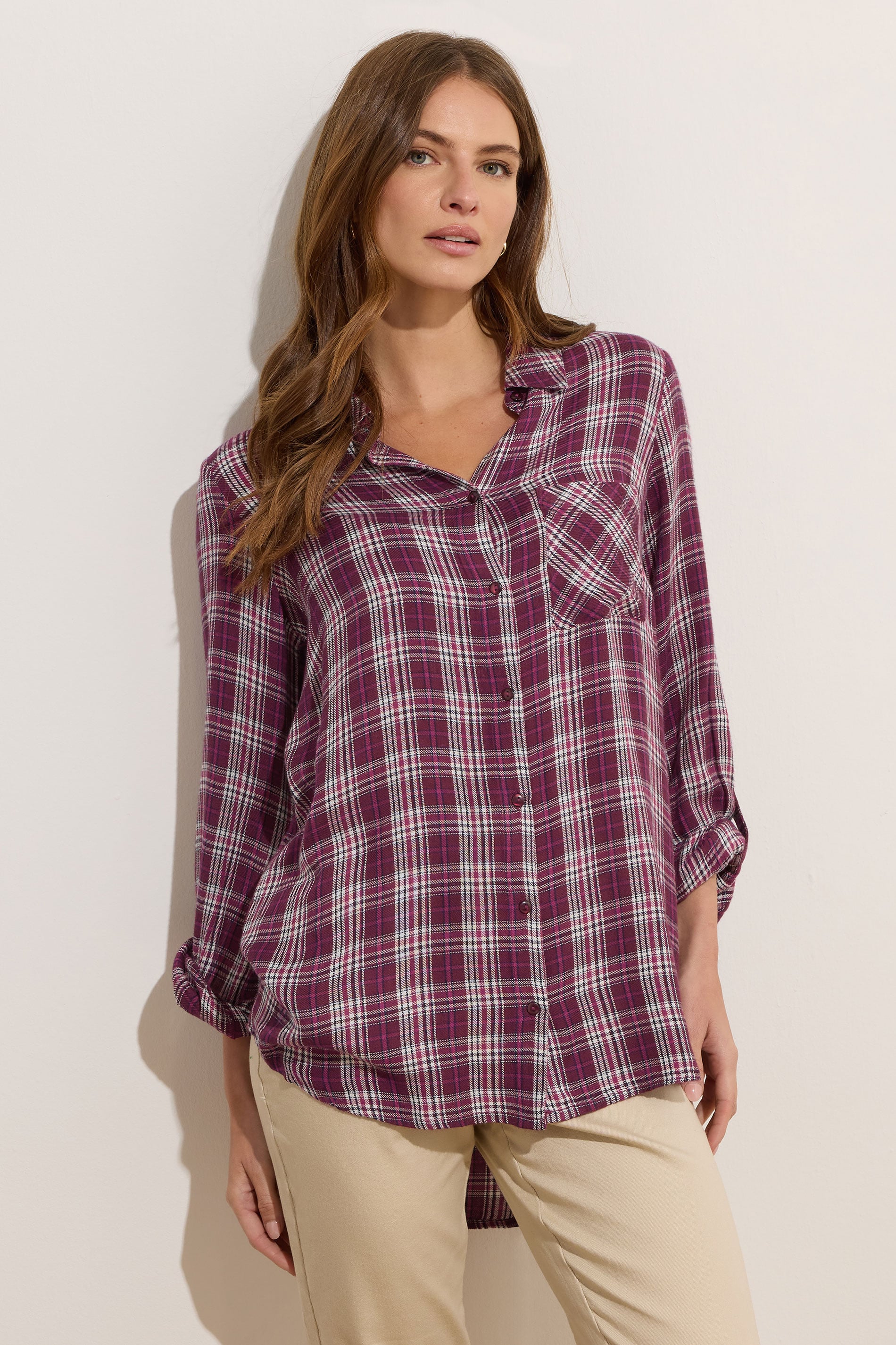 M&Co Berry Purple & White Checked Shirt | M&Co 3