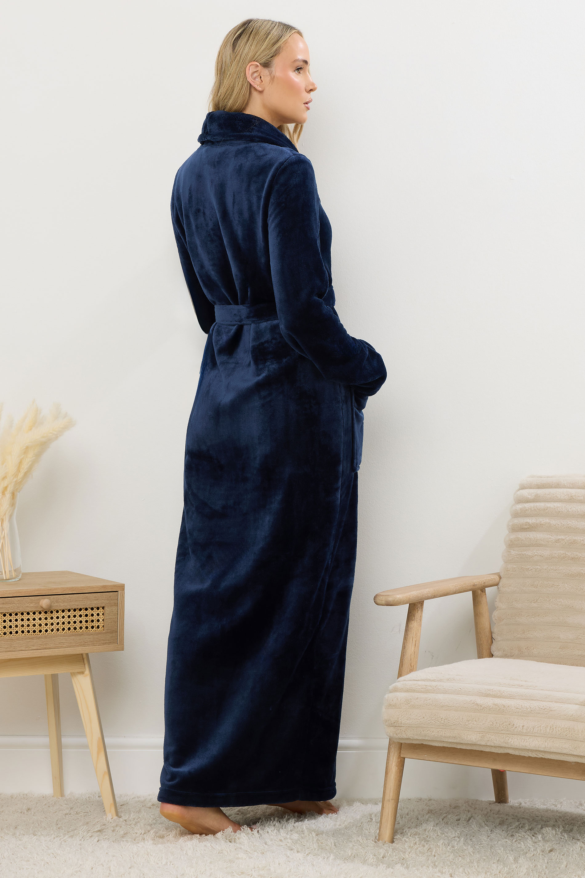 LTS Tall Navy Blue Super Luxe Maxi Dressing Gown | Long Tall Sally 4