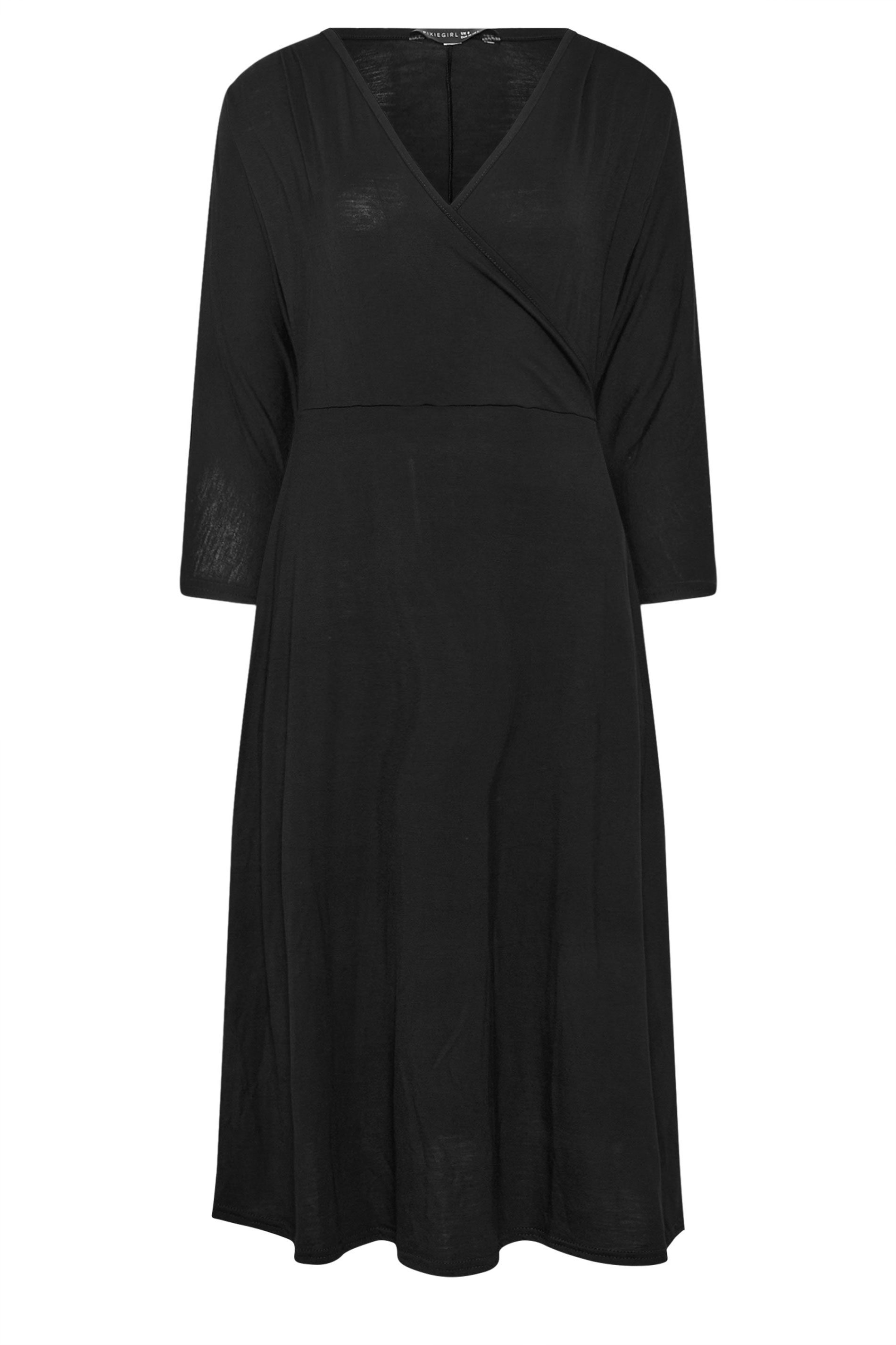 PixieGirl Petite Women's Black Wrap Midi Dress | PixieGirl 5