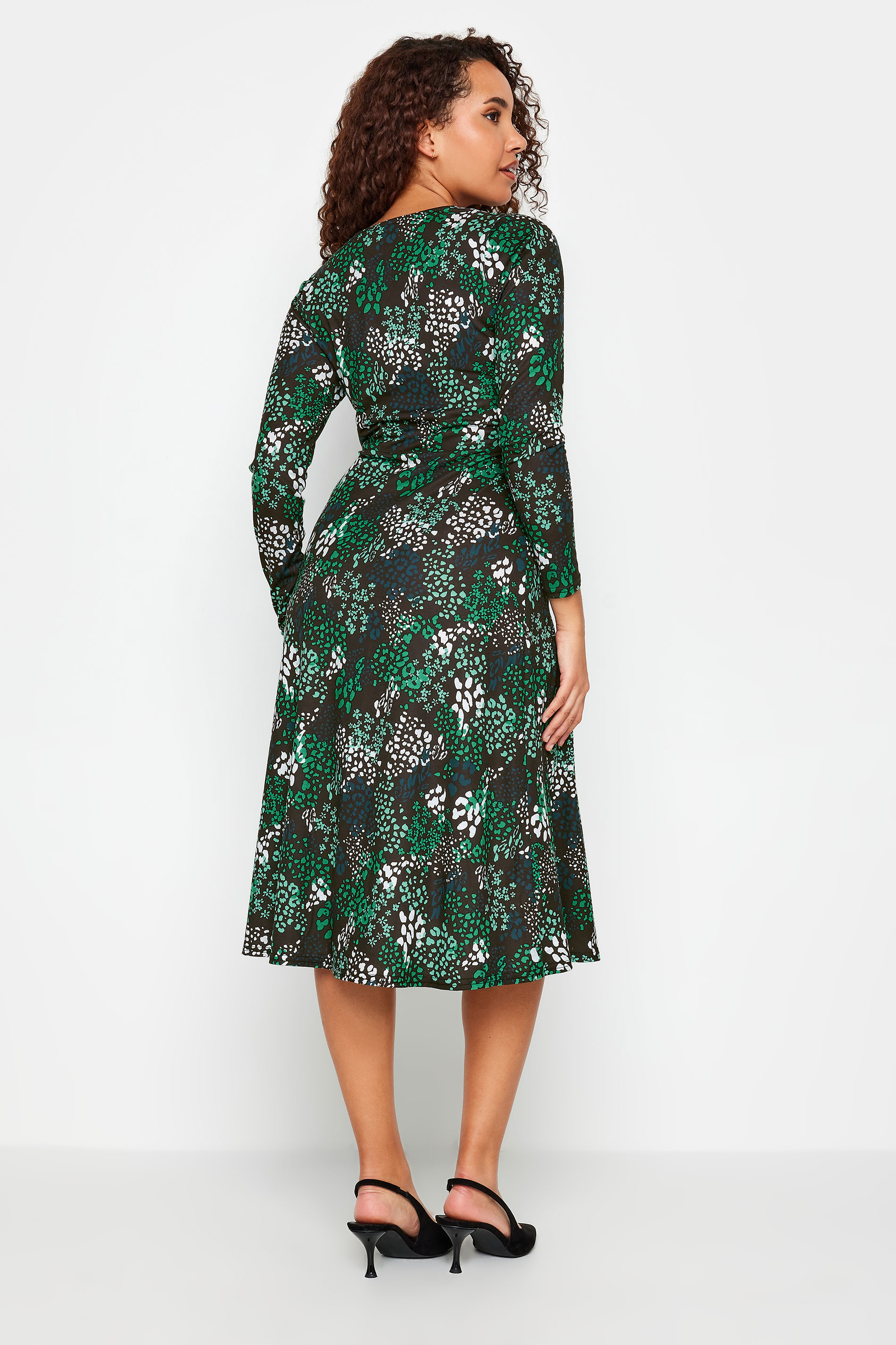 M&Co Black & Green Animal Print Wrap Dress | M&Co 3