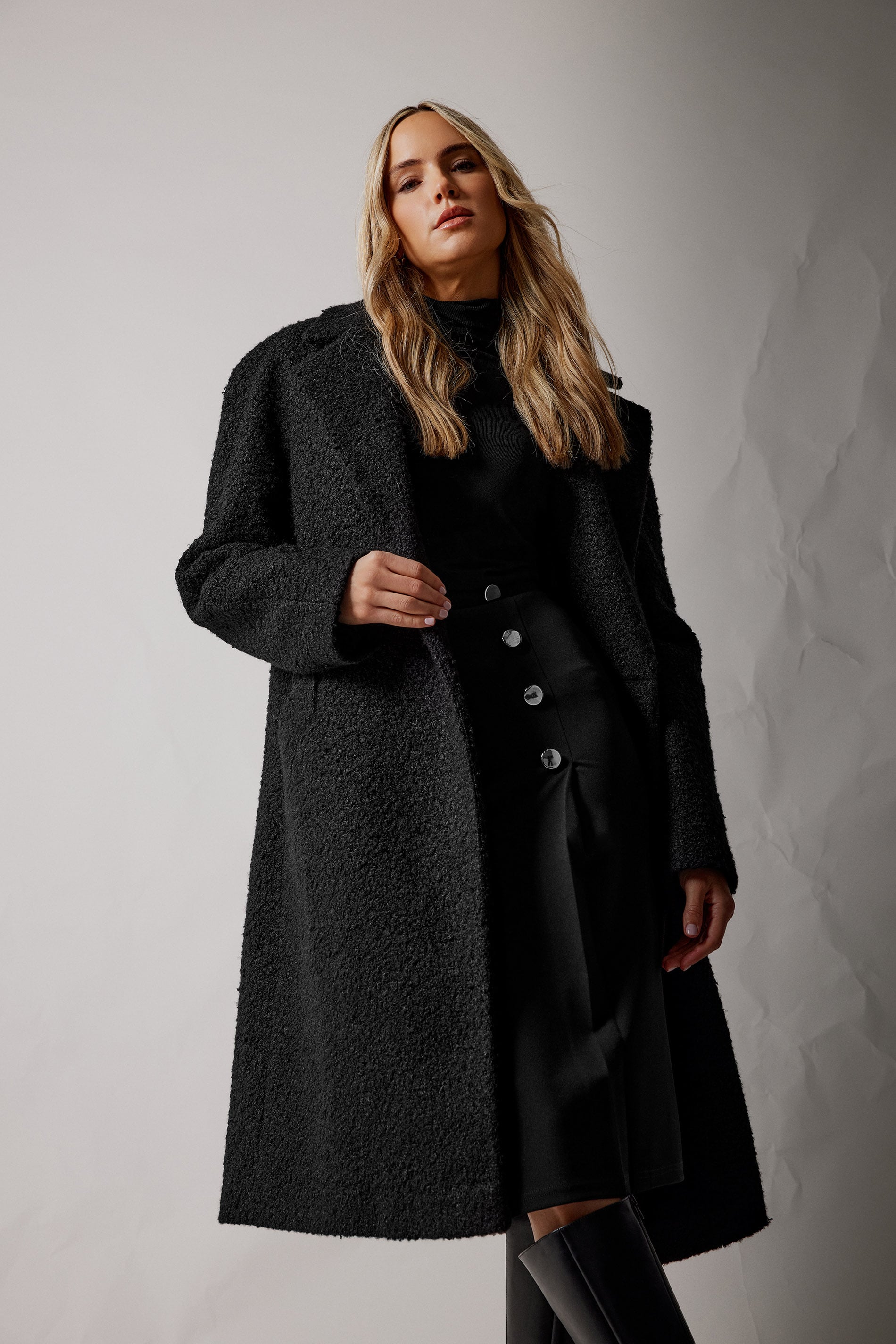 LTS Tall Women's Black Boucle Wrap Midi Coat | Long Tall Sally 5