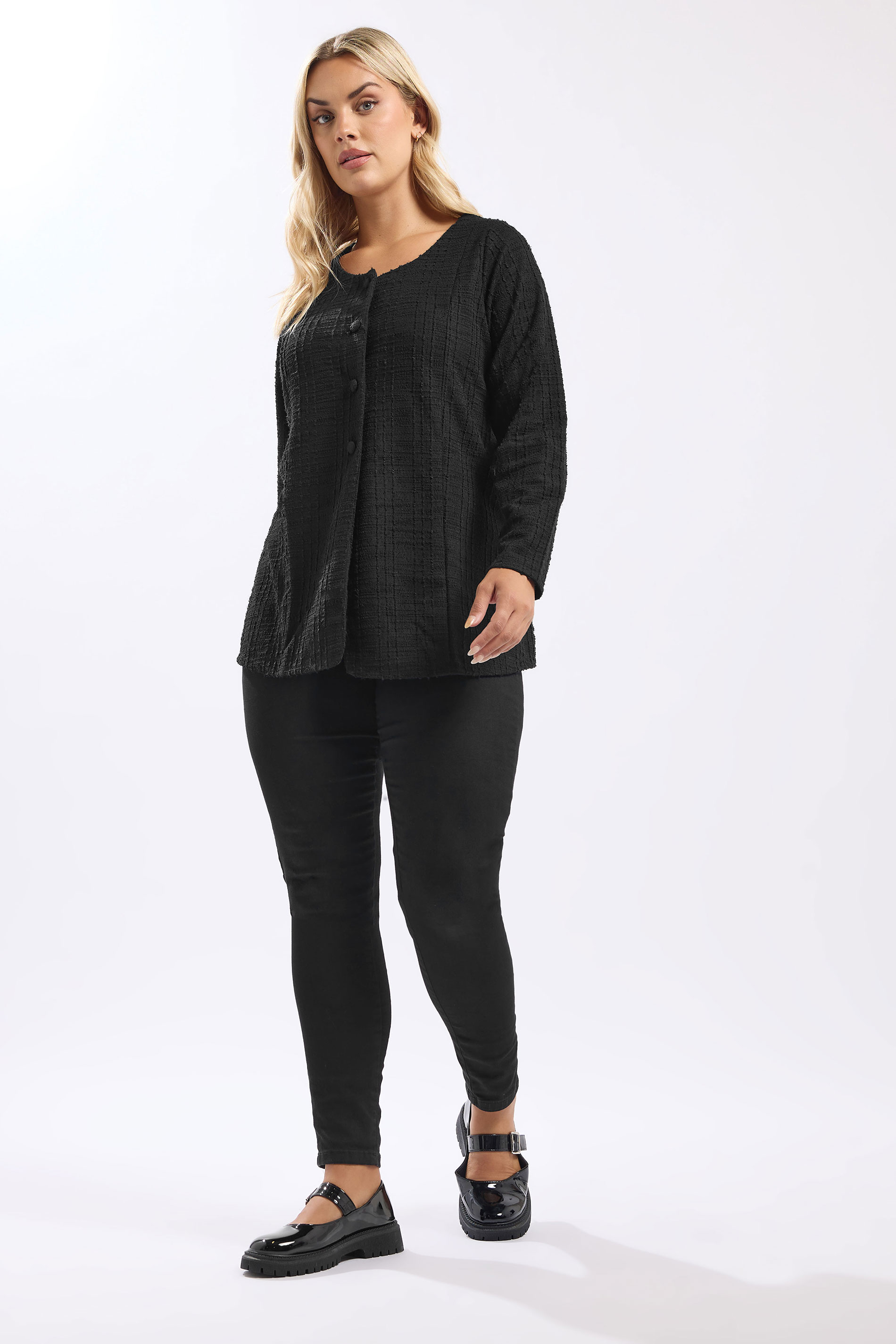 YOURS Plus Size Black Boucle Button Through Top | Yours Clothing 4