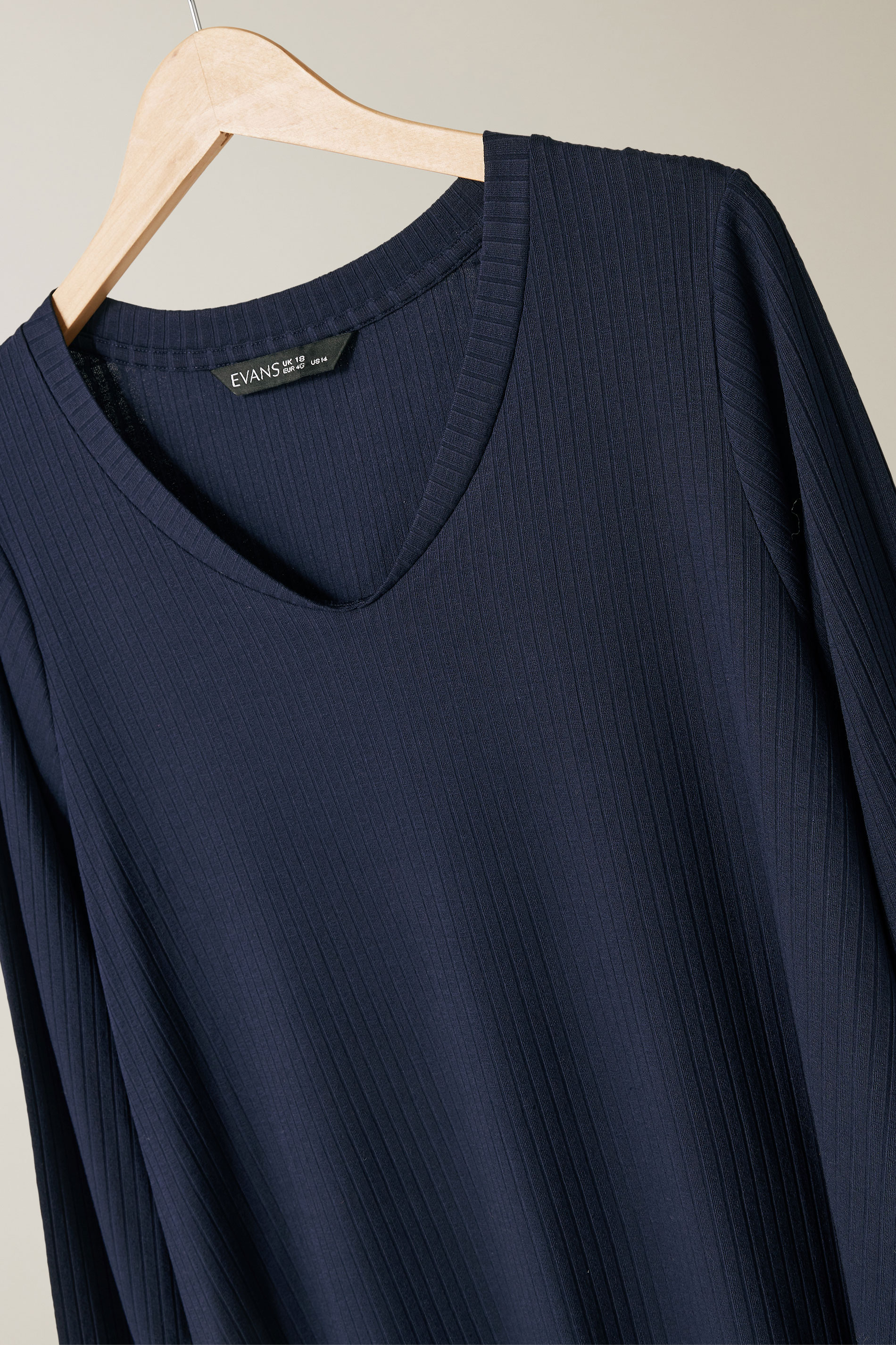 EVANS Plus Size Navy Blue Premium Ribbed Modal Blend Swing Top 6