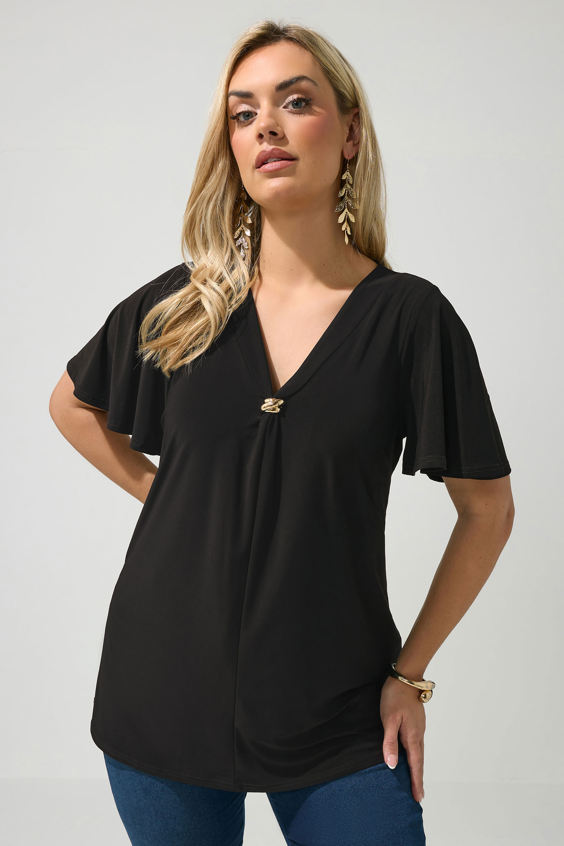 YOURS LONDON Plus Size Black Buckle Swing Top | Yours Clothing 3
