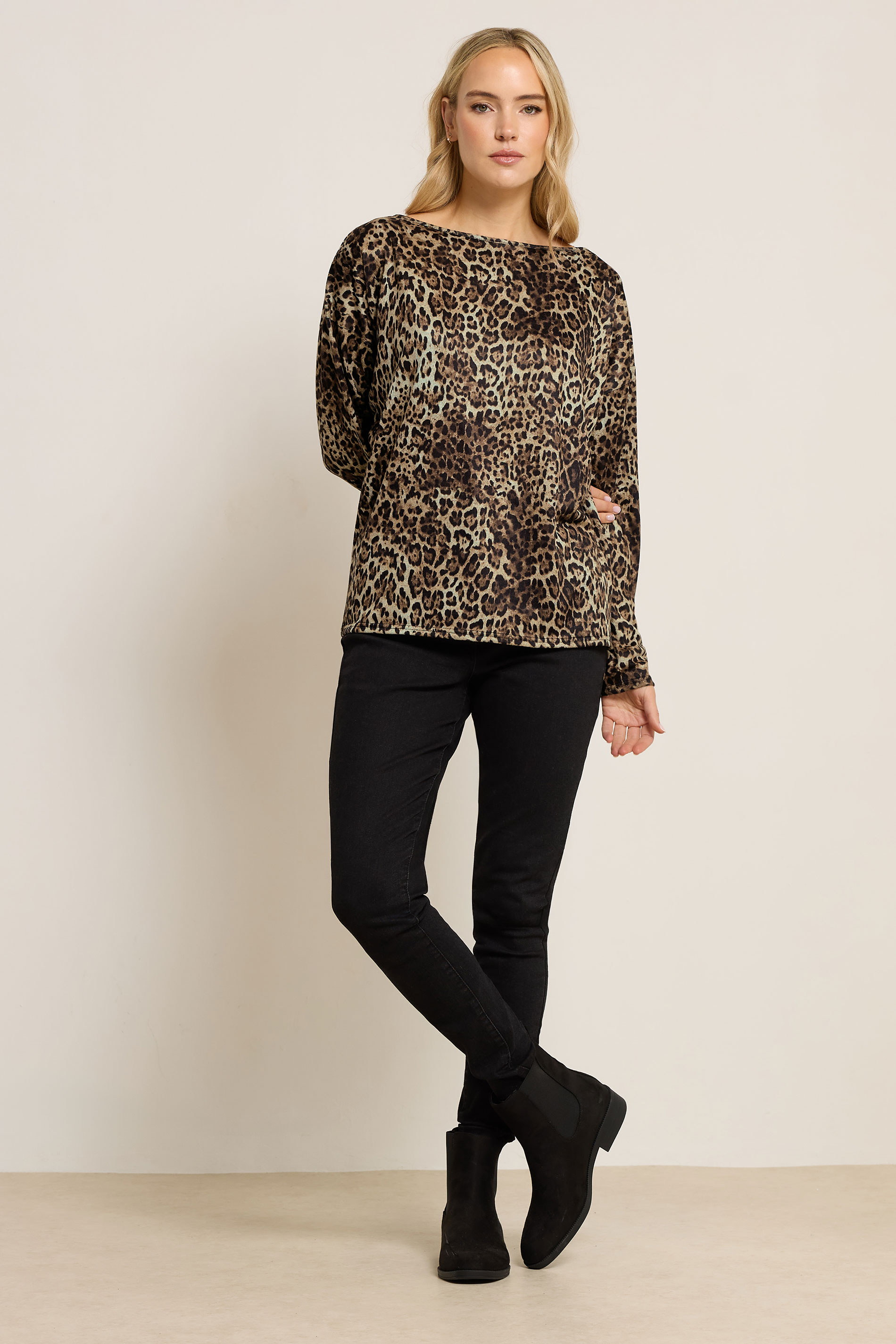 LTS Tall Brown Animal Print Batwing Top | Long Tall Sally 1