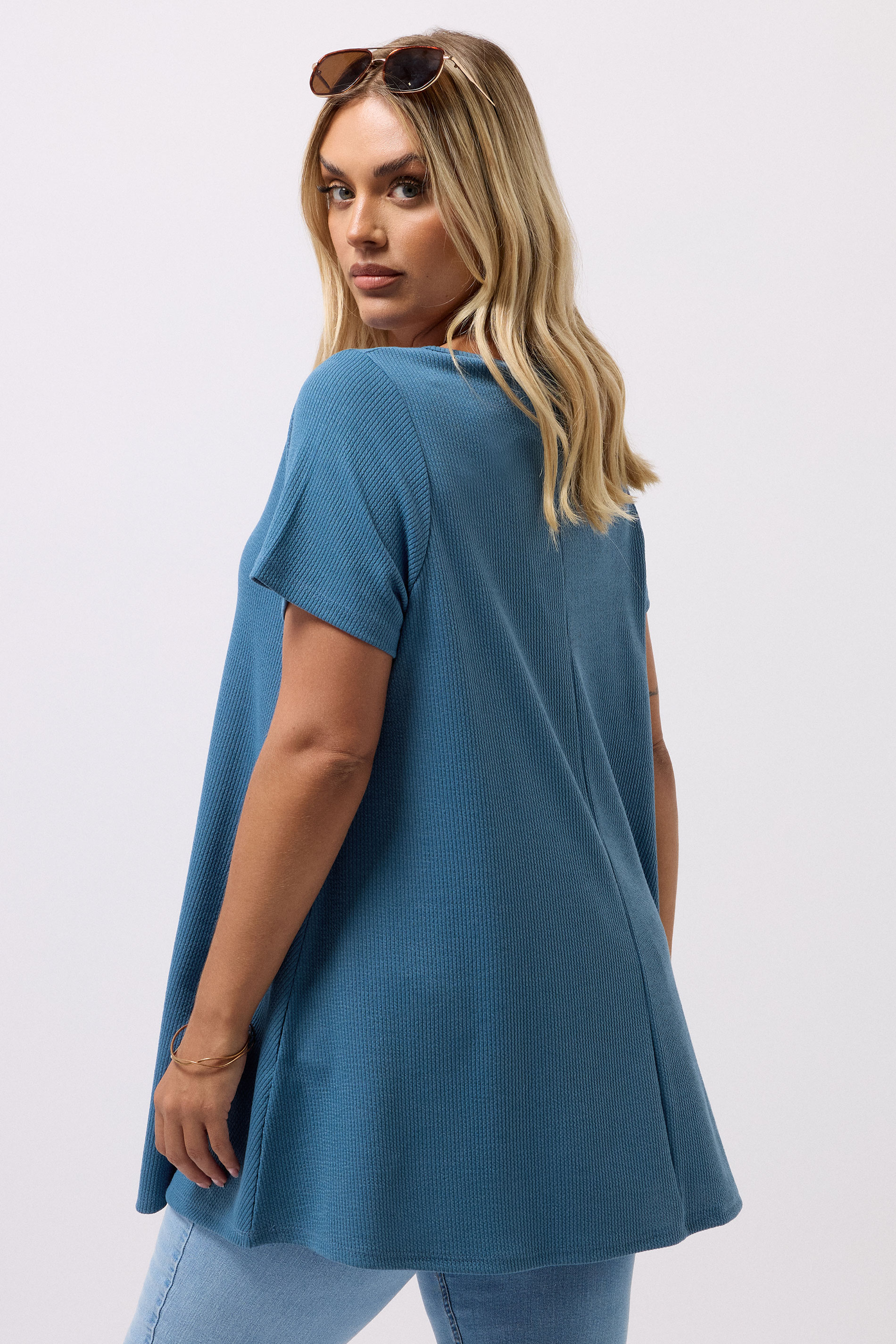 YOURS Plus Size Blue Ribbed Soft Touch T-Shirt | Yours Clothing 2