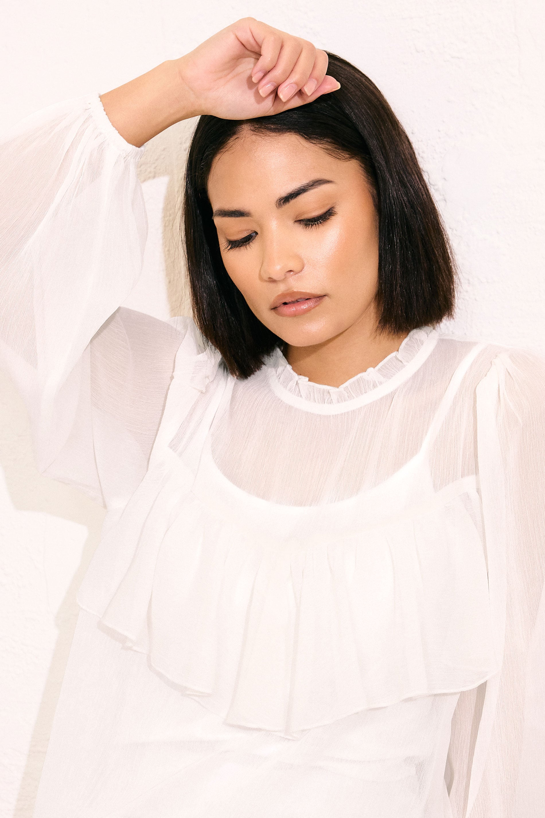 PixieGirl Petite Women's Ivory White Chiffon Frill Blouse | Long Tall Sally 2