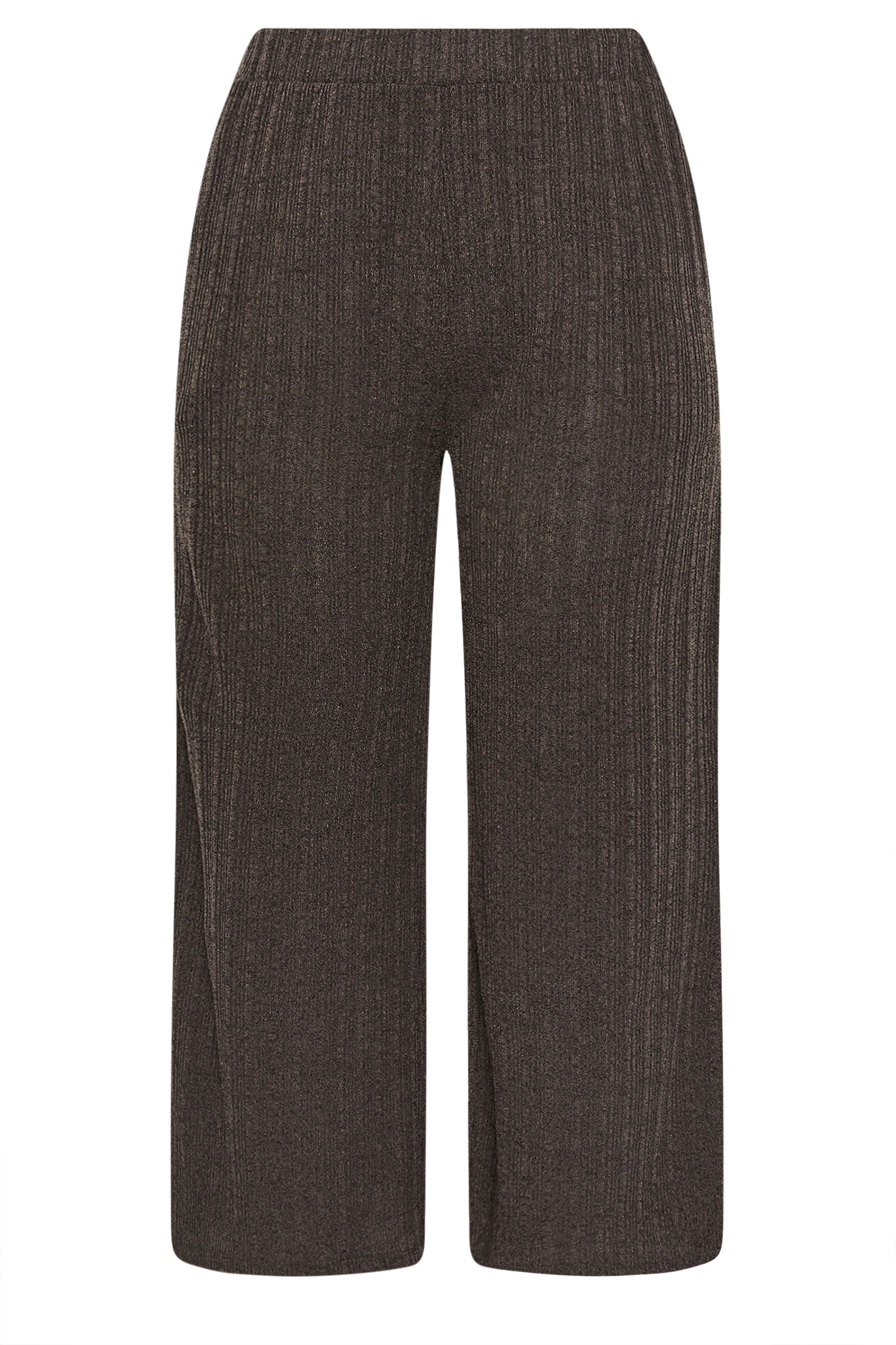 YOURS Plus Size Chocolate Brown Knitted Wide Leg Trousers | Yours Clothing 5