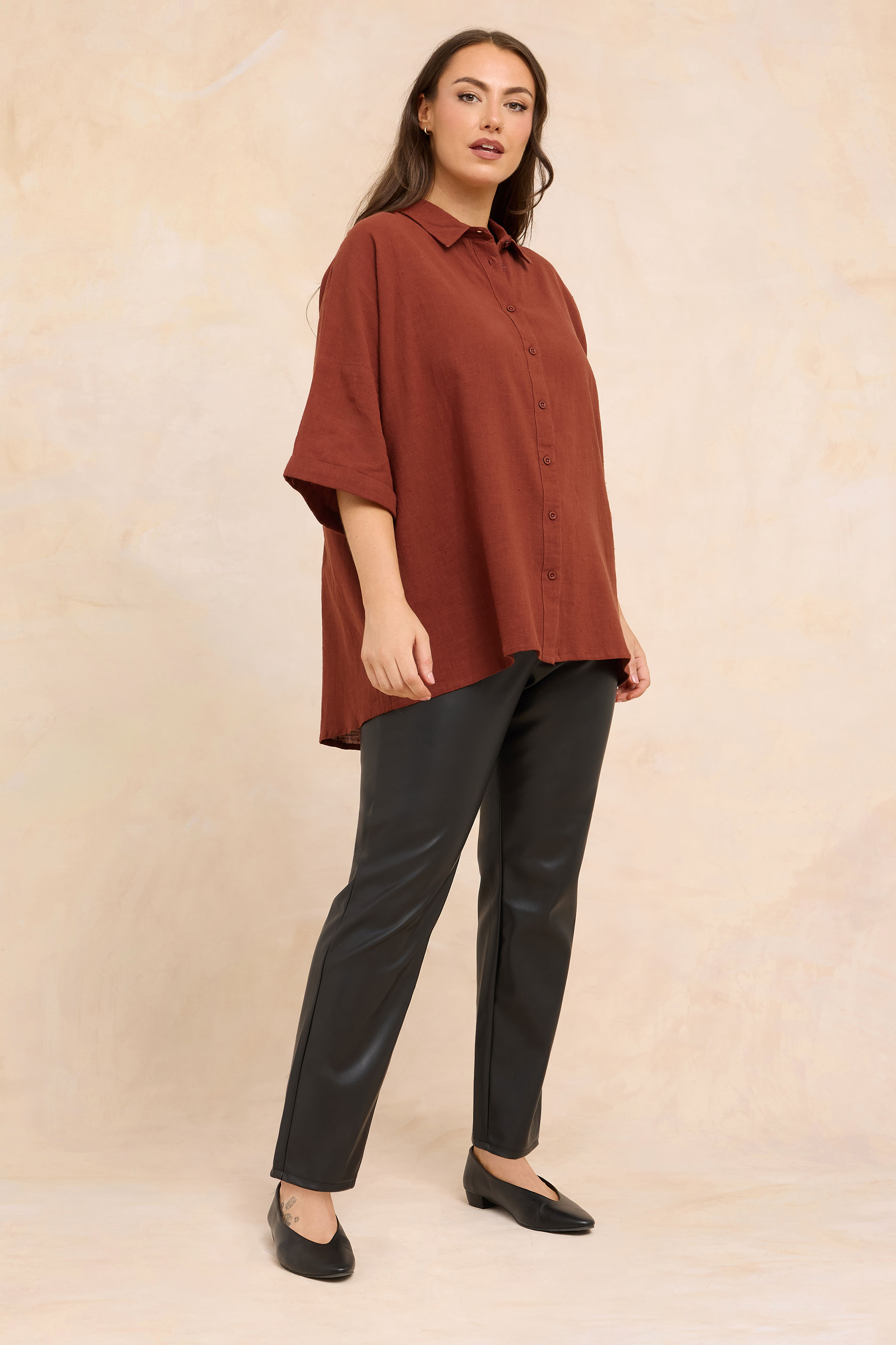EVANS Plus Size Rust Orange Short Sleeve Cotton Shirt | Evans 1