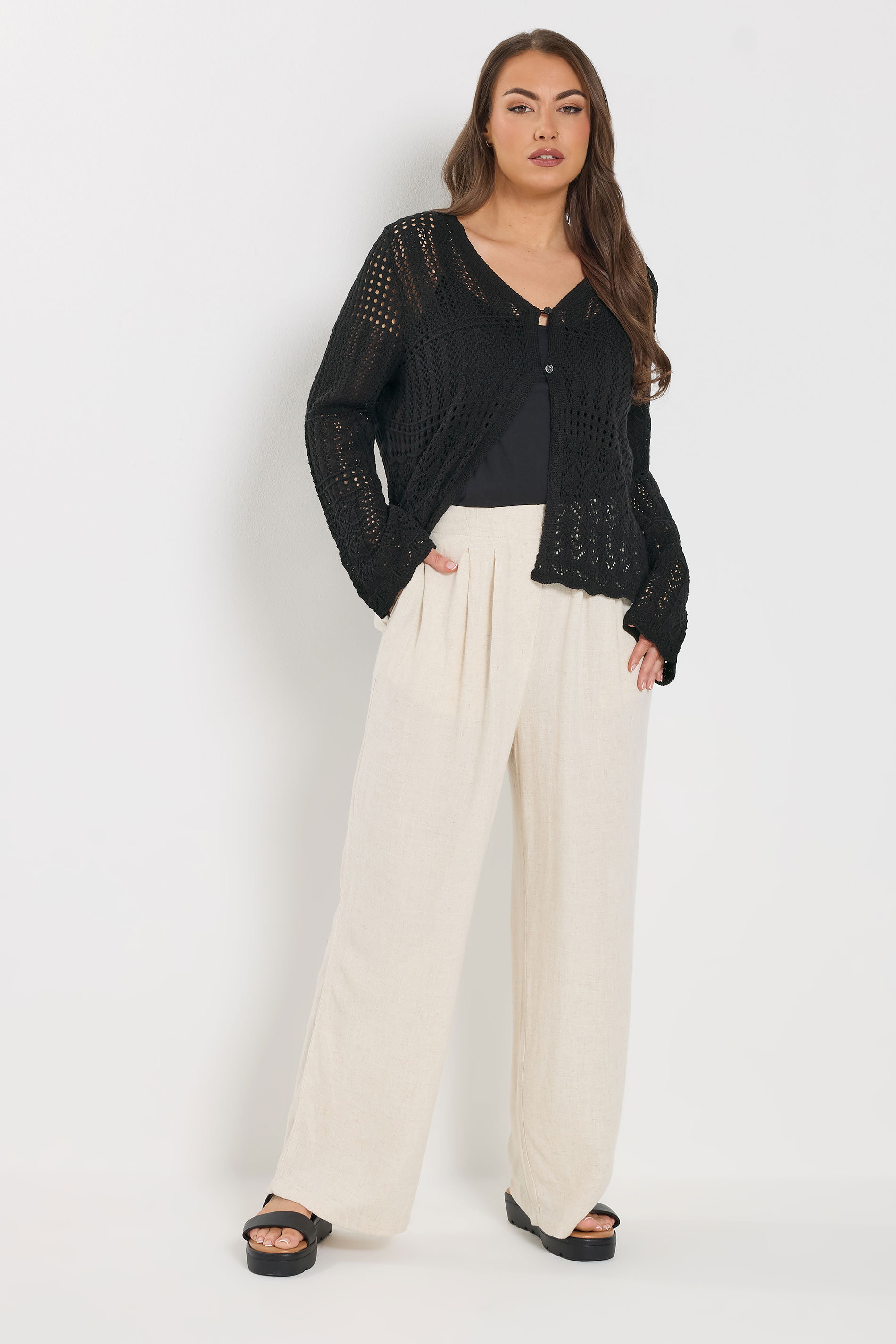 YOURS Plus Size Black Pointelle Knitted Cardigan | Yours Clothing 1