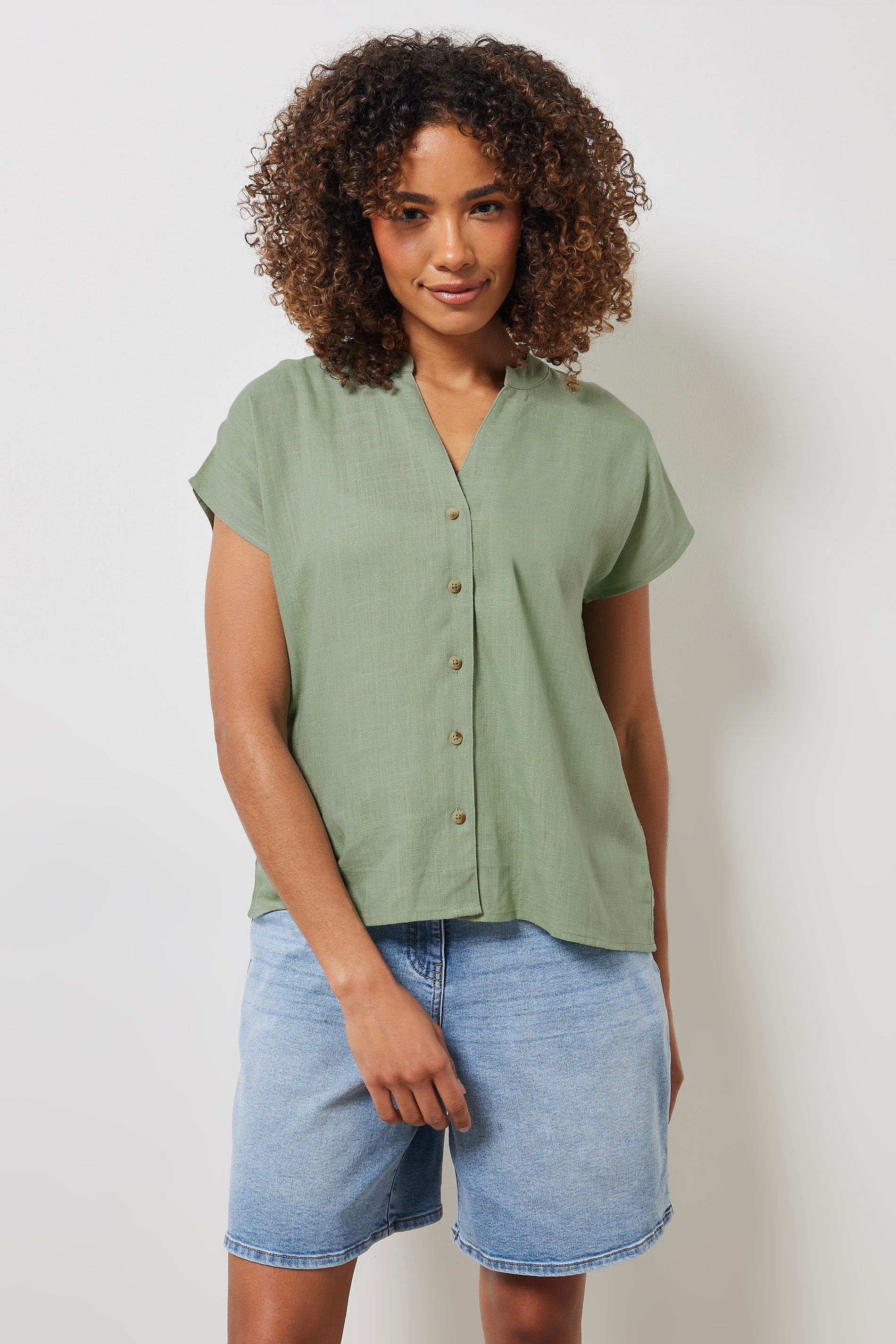 M&Co Sage Green Button Through Linen Blouse | M&Co 3