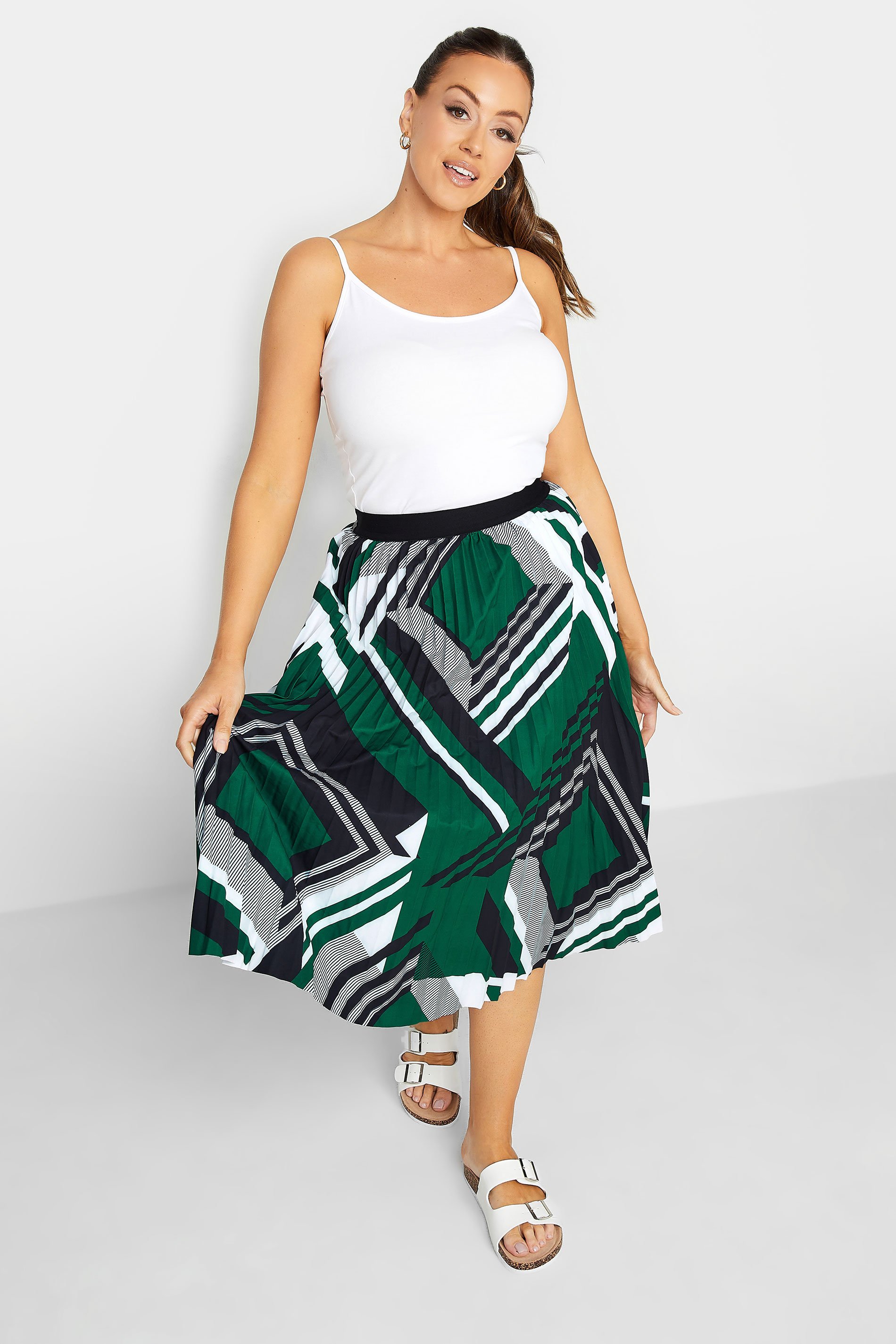 M&Co Green Geometric Print Pleated Midi Skirt | M&Co 2
