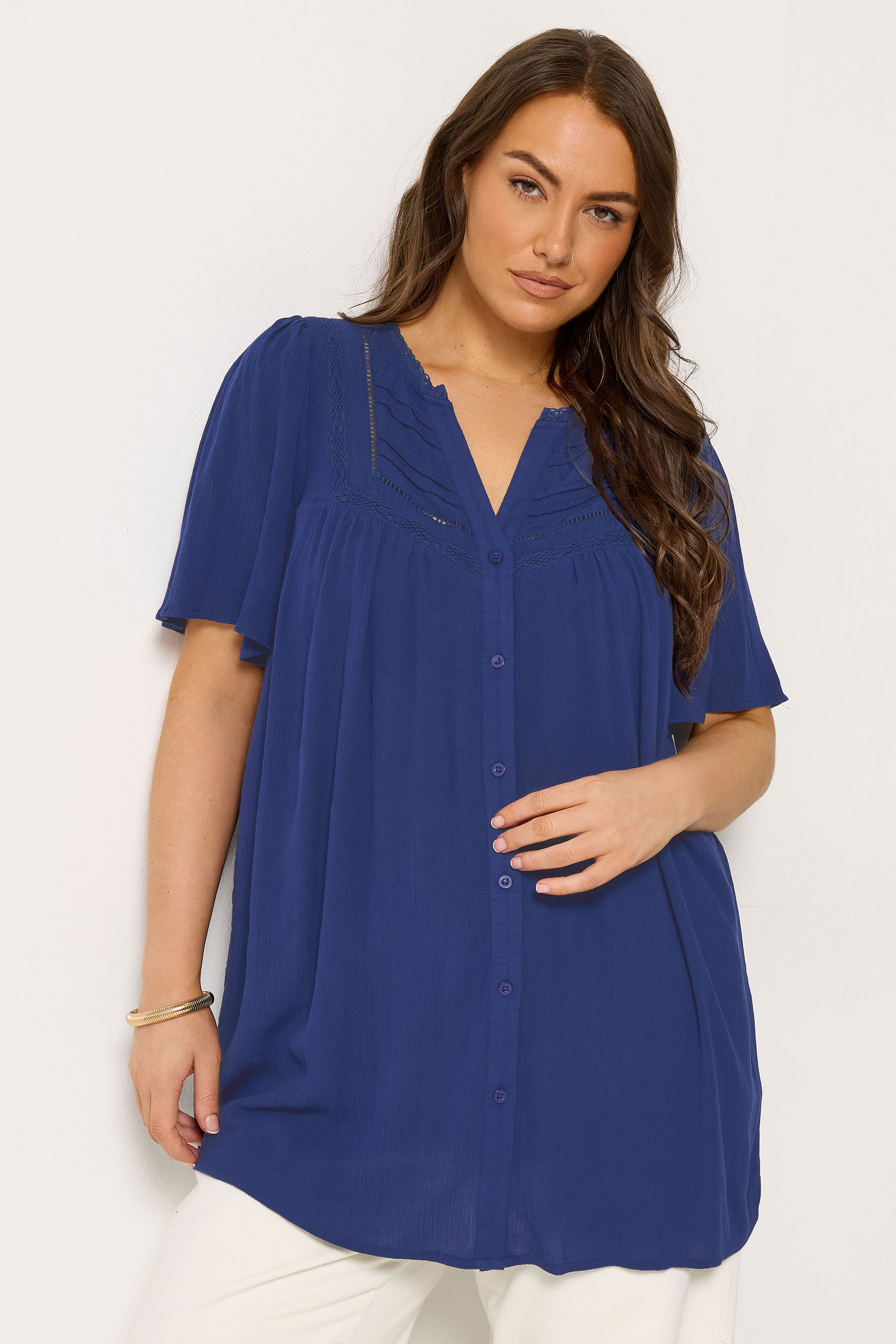 YOURS Plus Size Navy Blue Button Through Blouse | Yours Clothing 3