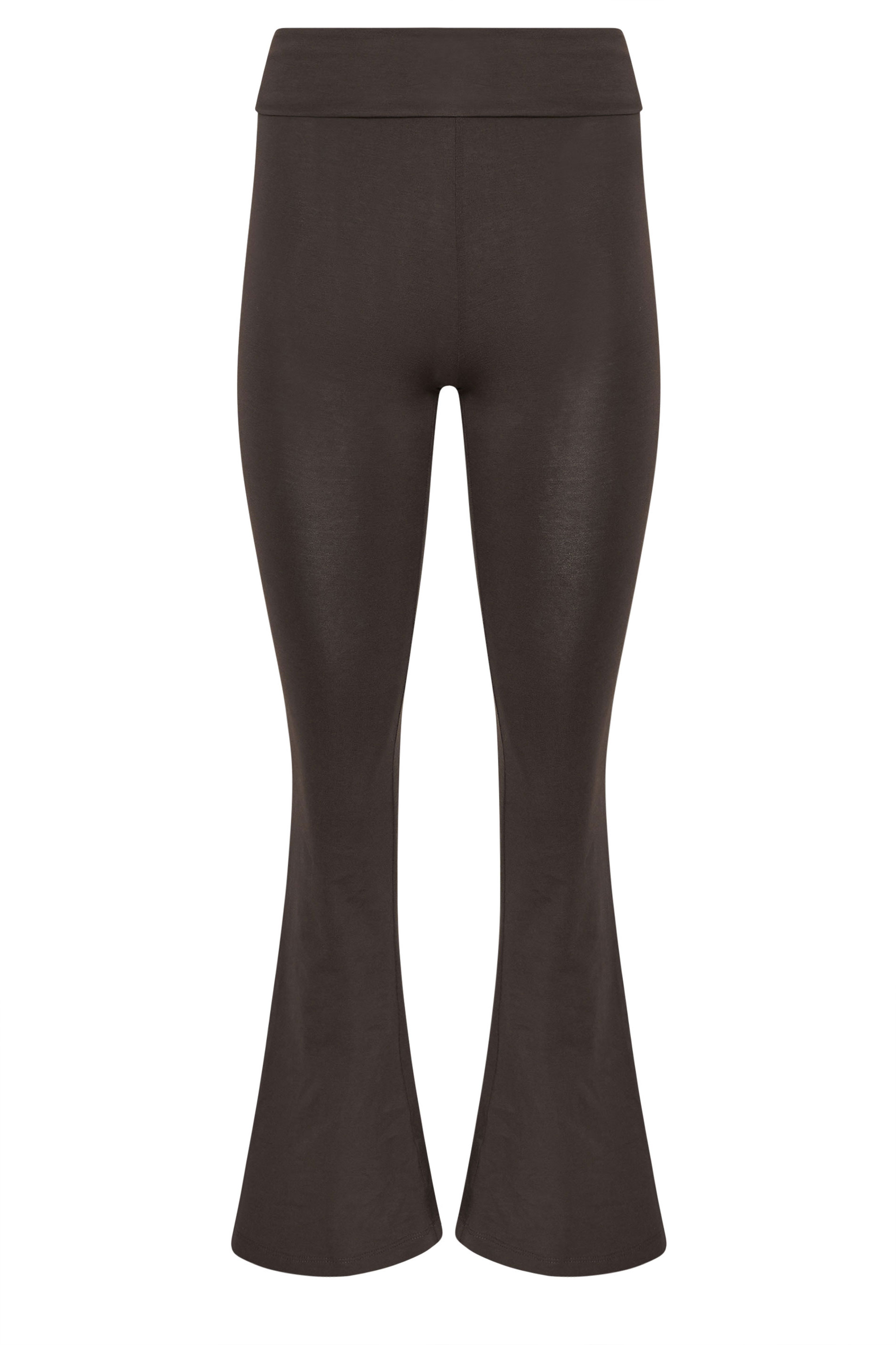 PixieGirl Petite Women's Chocolate Brown Fold Over Flared Leggings | PixieGirl 5