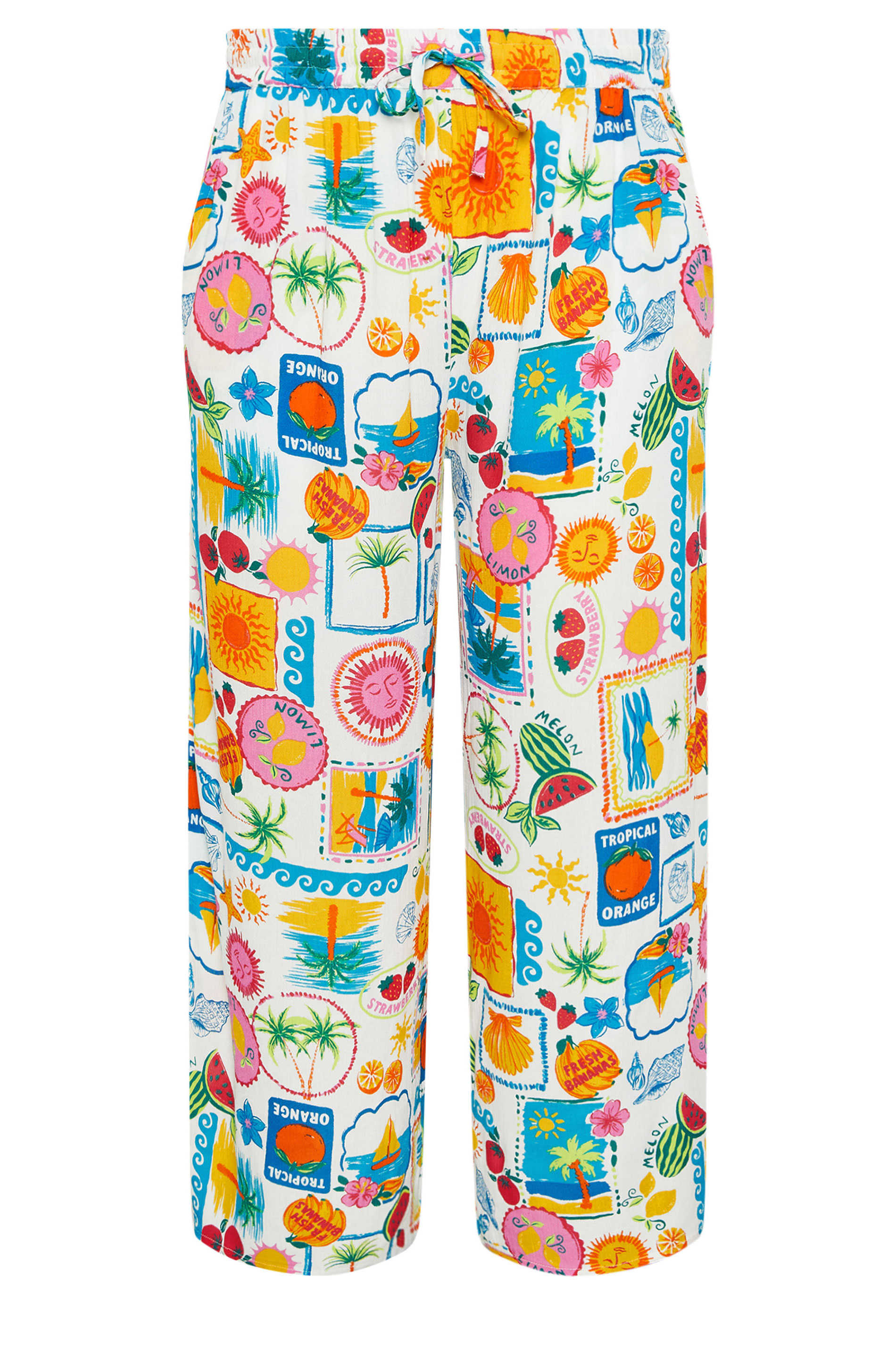 YOURS Plus Size White Mixed Print Trousers | Yours Clothing 5