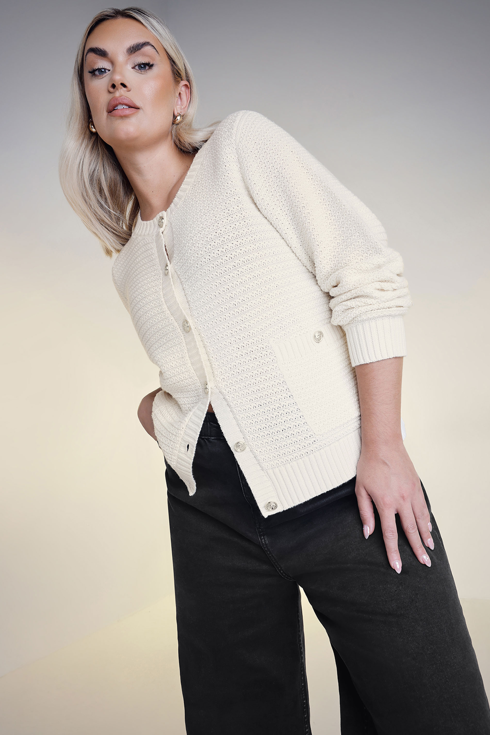 YOURS Plus Size White Button Through Pocket Cardigan | Yours Clothing 3