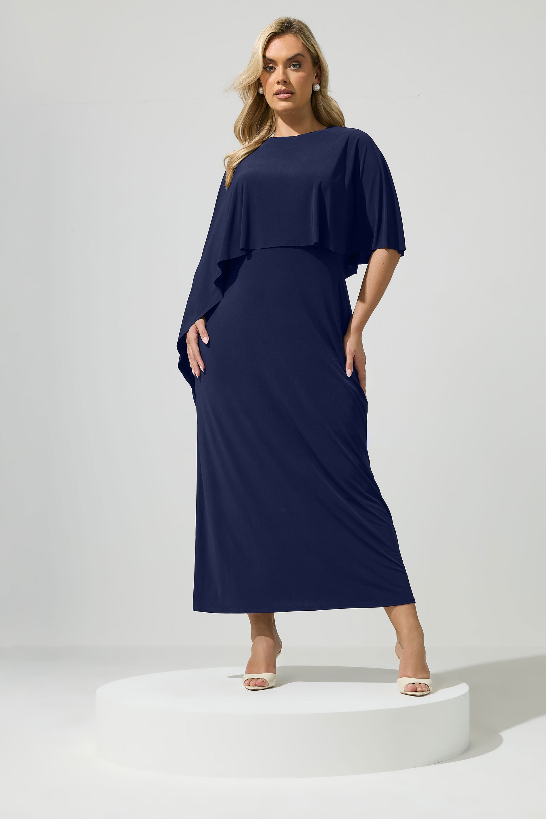 YOURS LONDON Plus Size Navy Blue Maxi Cape Dress | Yours Clothing 1