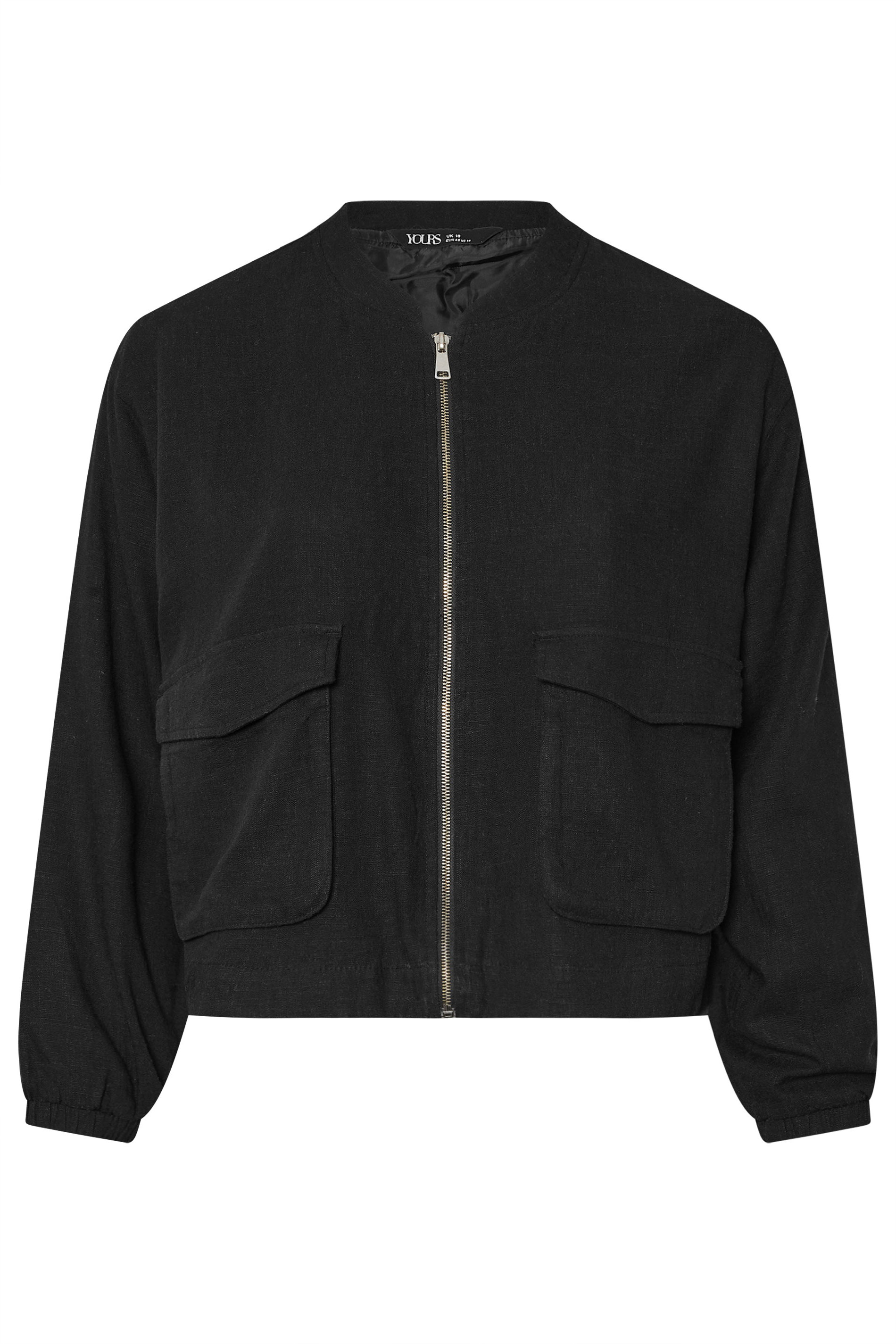 YOURS Plus Size Black Linen Bomber Jacket | Yours Clothing 6