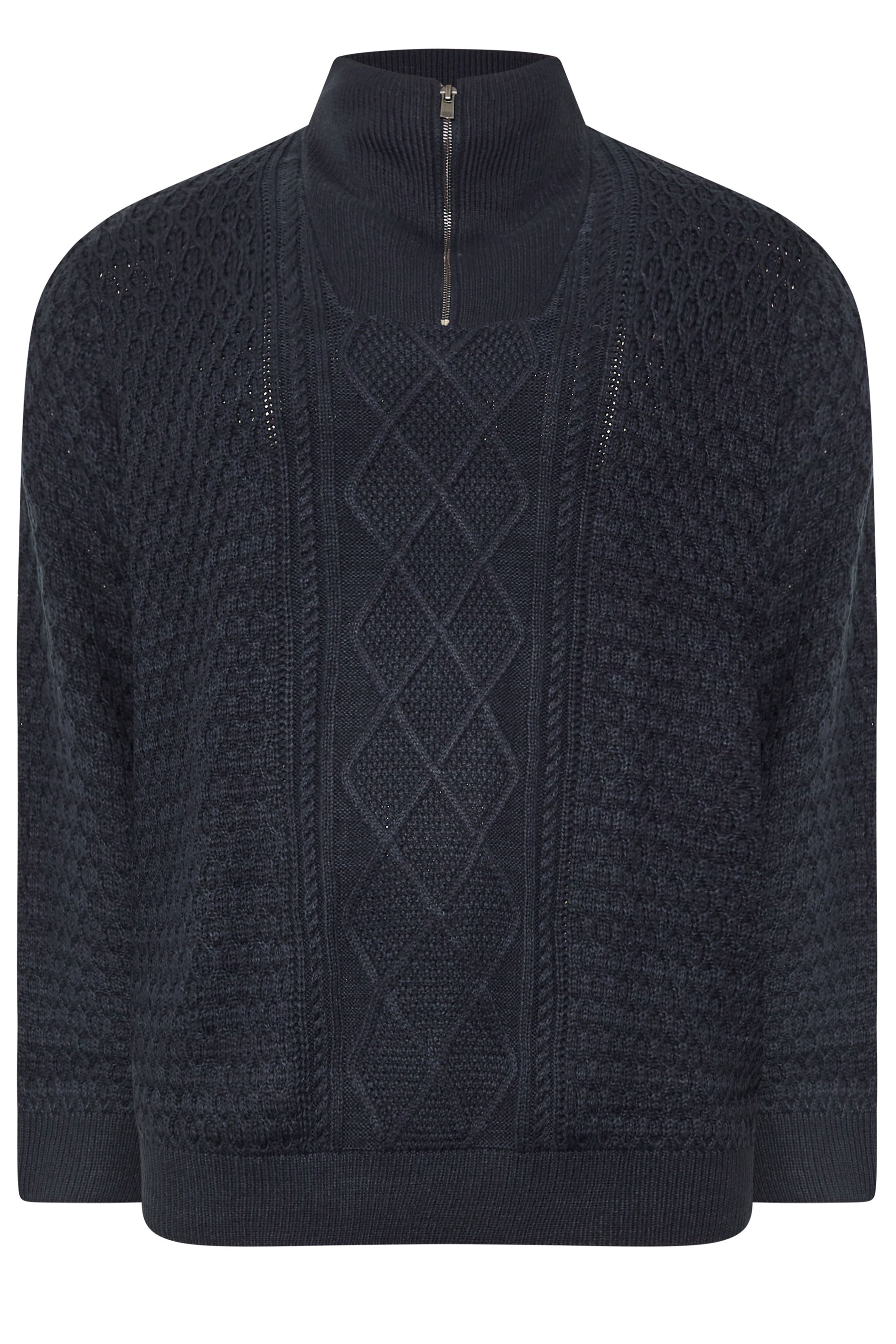 JACK & JONES Big & Tall Navy Blue High Neck Quarter Zip Jumper | BadRhino 2