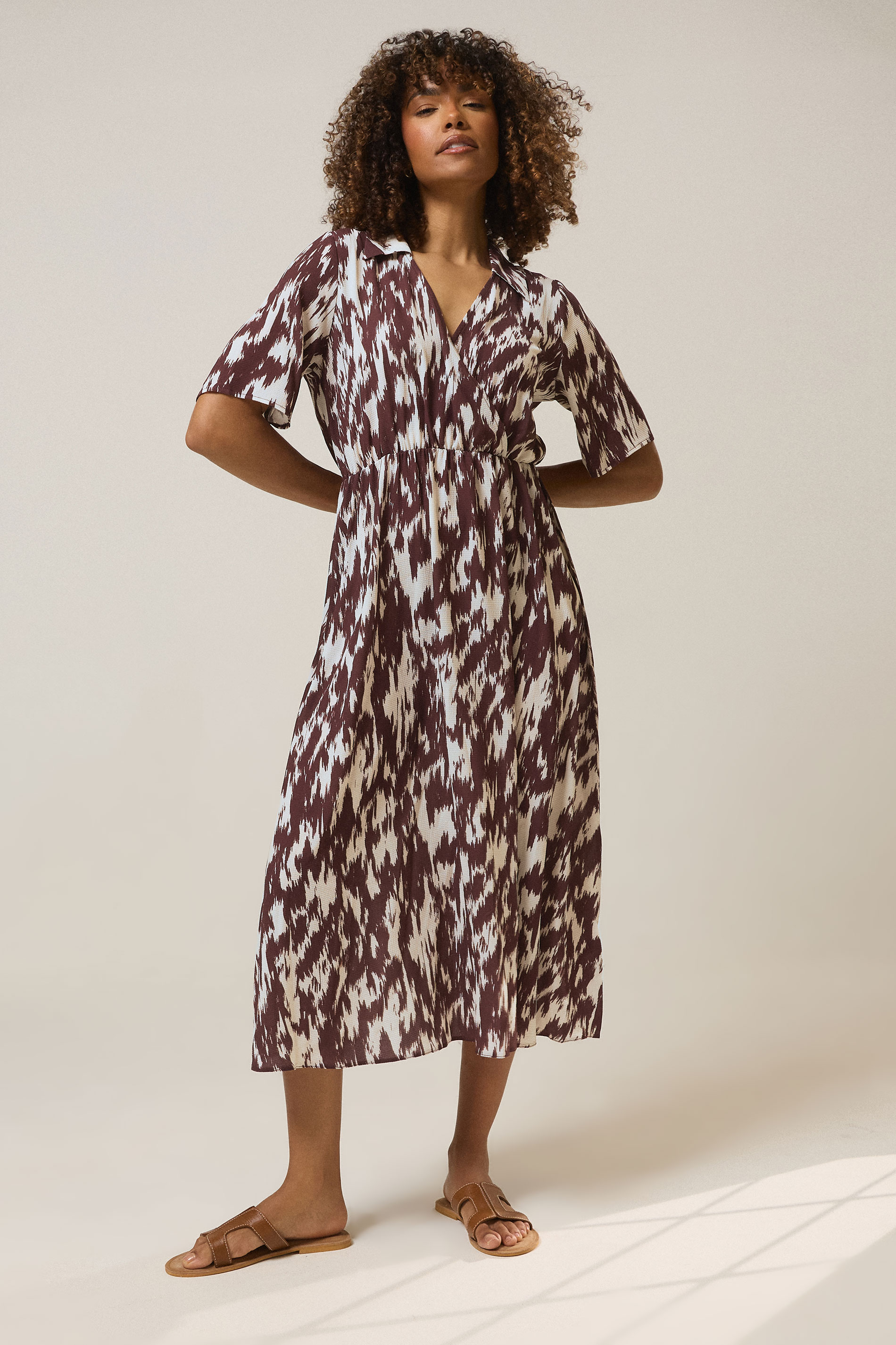 M&Co Brown & Ivory Animal Print Collared Midi Dress 1