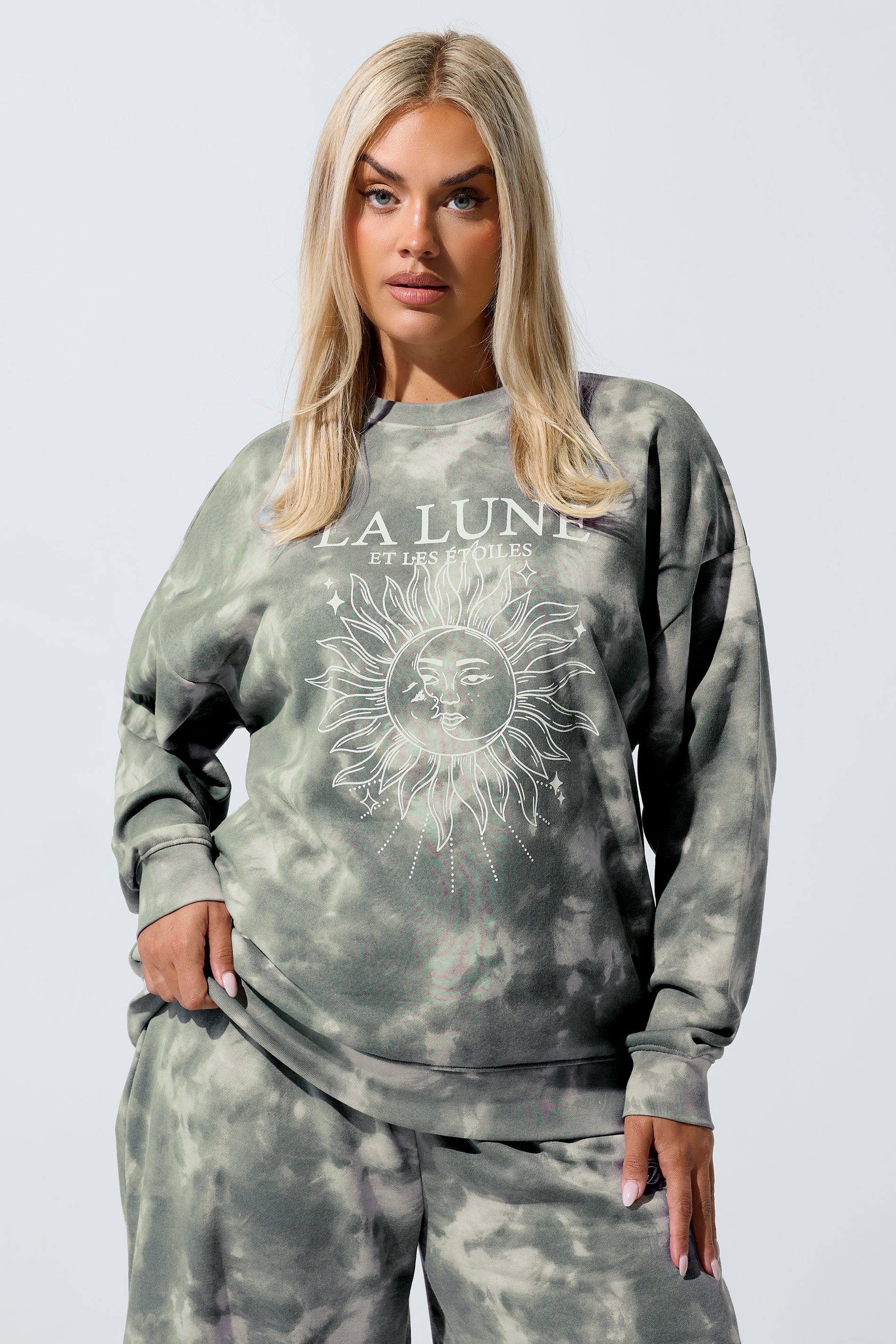 LIMITED COLLECTION Plus Size Grey 'La Lune' Tie Dye Sweatshirt | Yours Clothing 3