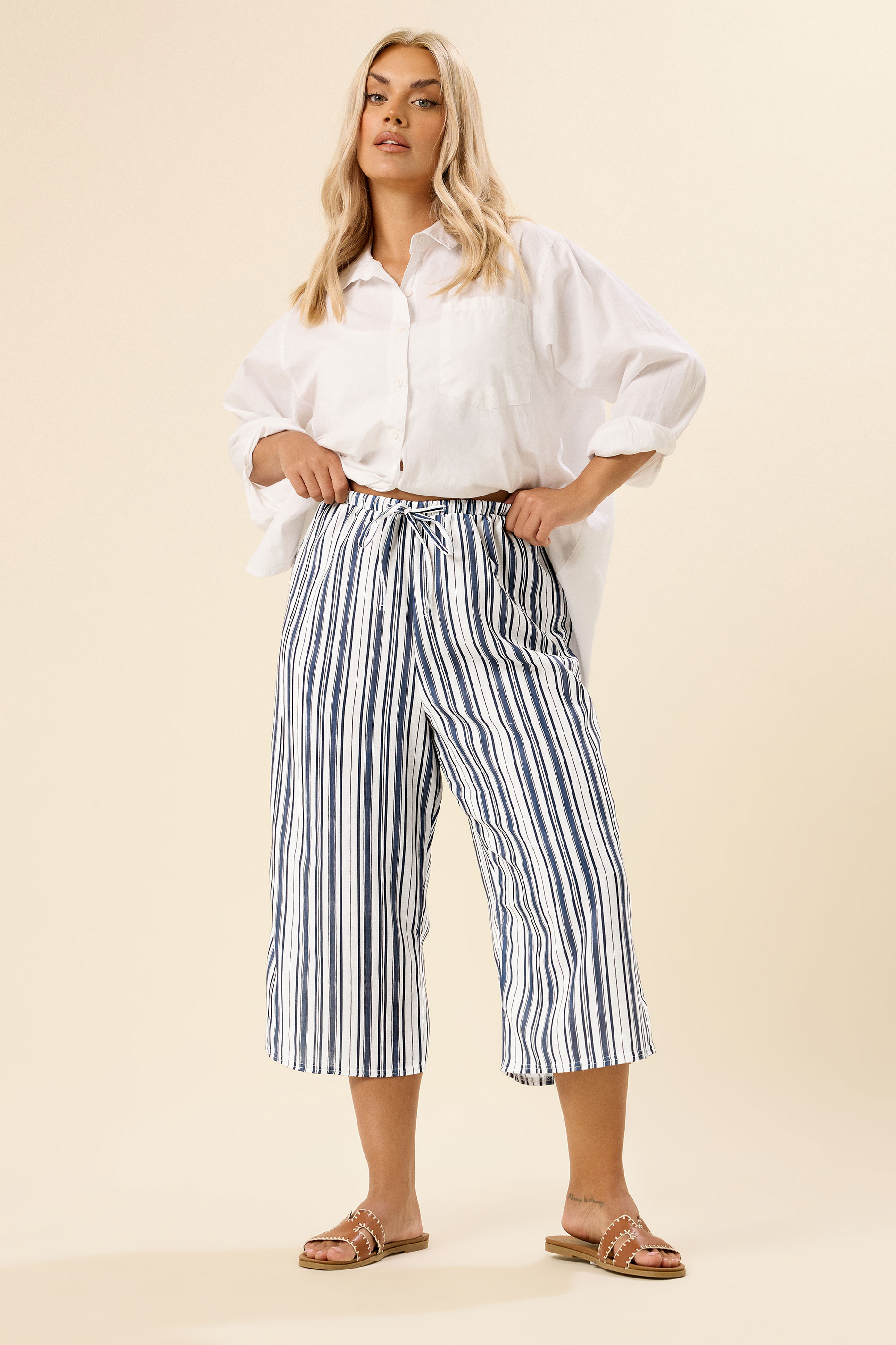 YOURS Plus Size Blue Linen Look Culottes  | Yours Clothing 3