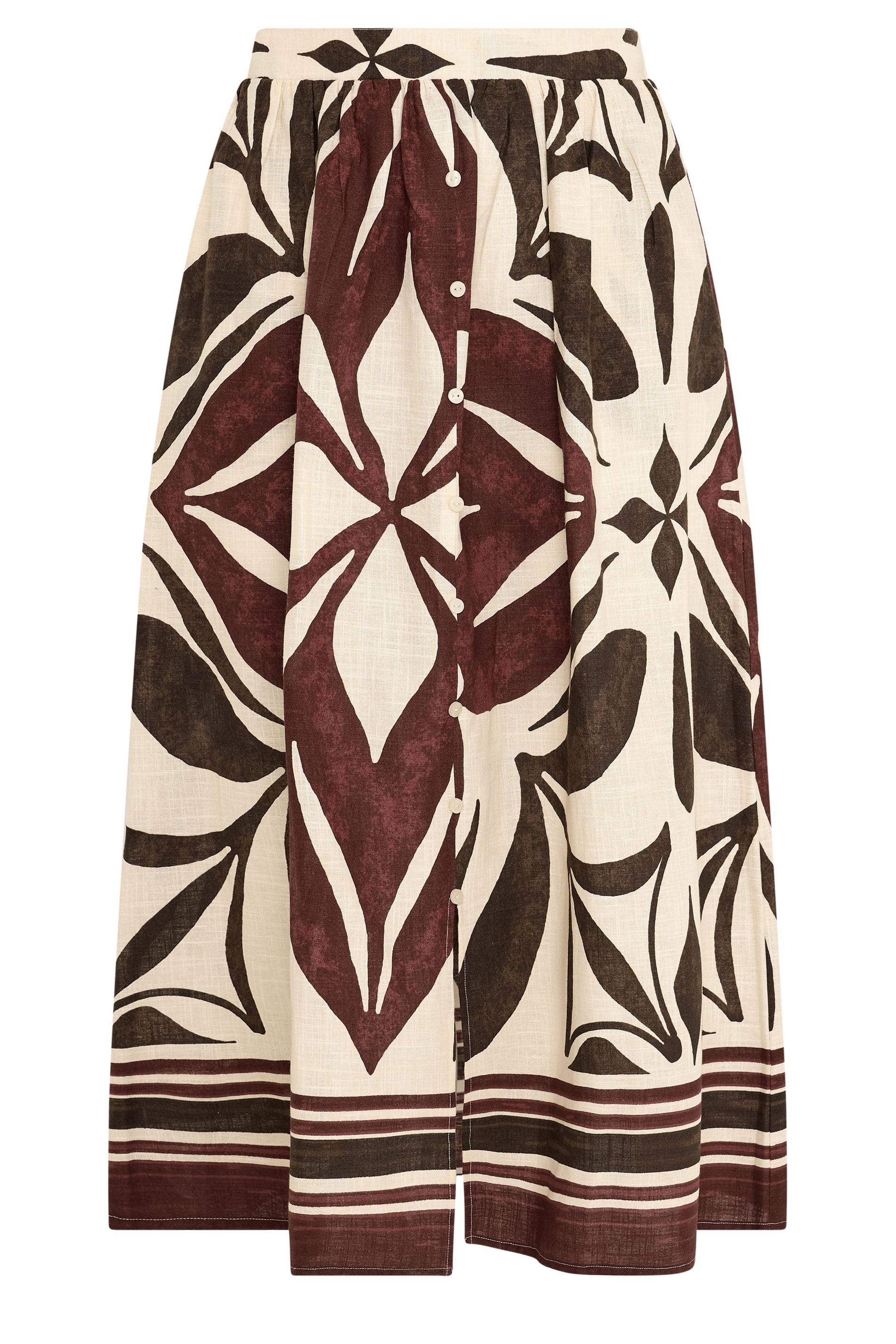 EVANS Plus Size Cream & Brown Abstract Print Cotton Skirt | Evans 5