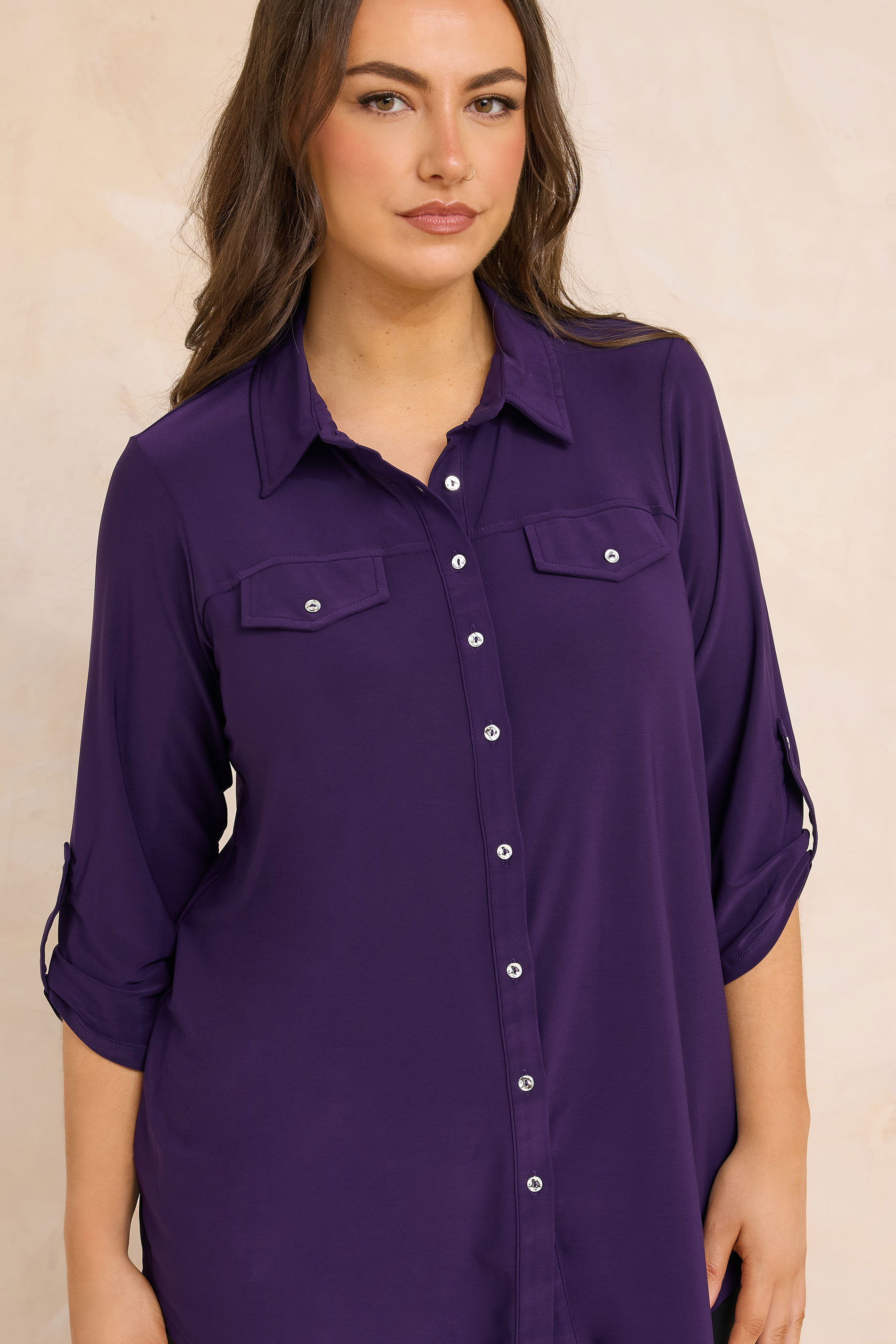 EVANS Plus Size Purple Tab Sleeve Blouse | Evans  3