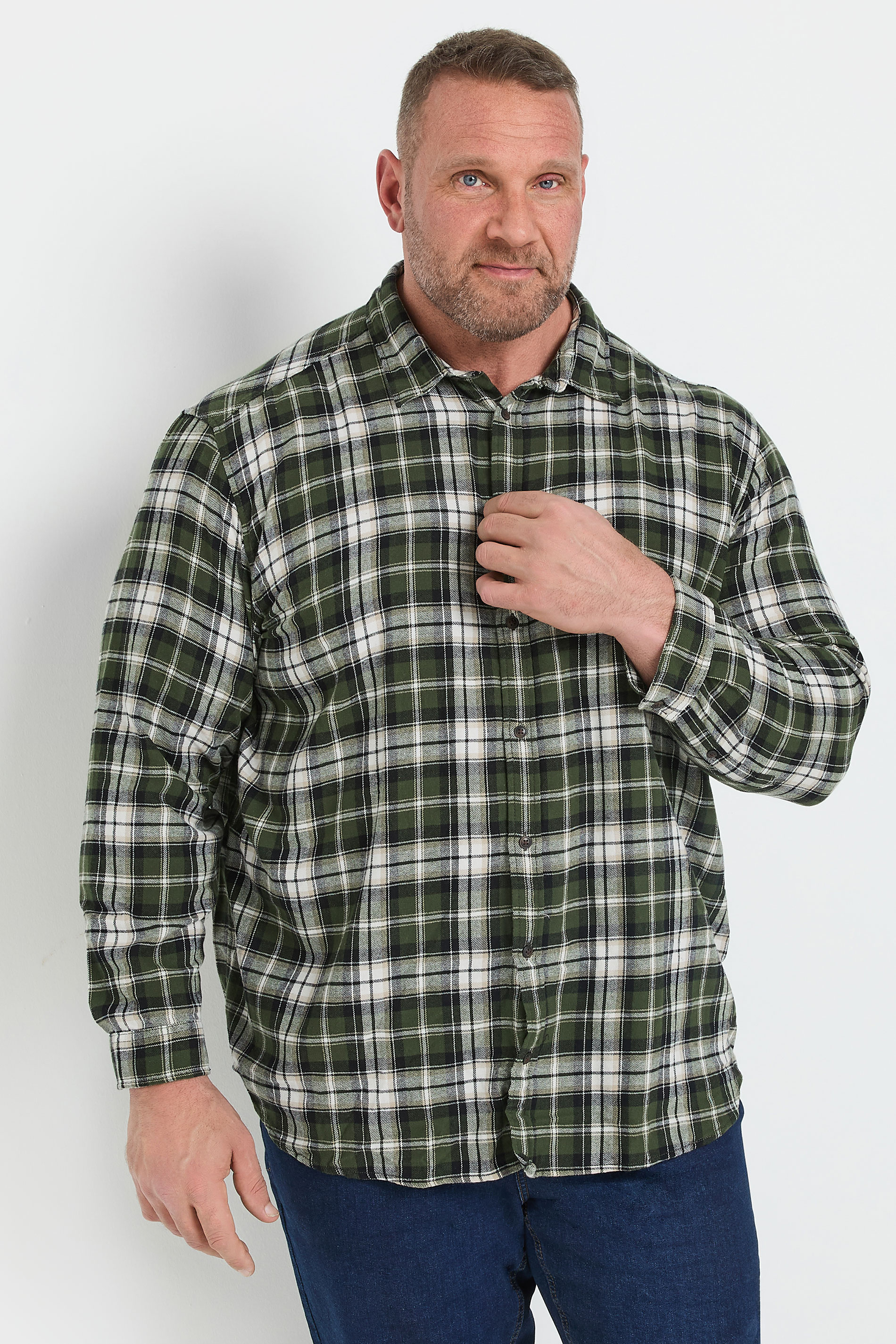 JACK & JONES Big & Tall Green Flannel Checked Shirt | BadRhino 2