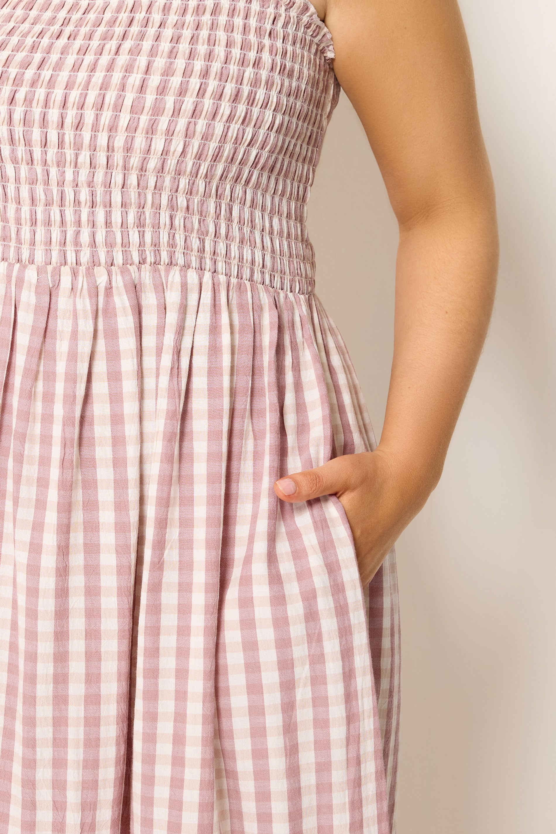 YOURS Plus Size Pink Gingham Shirred Sundress | Yours Clothing 4