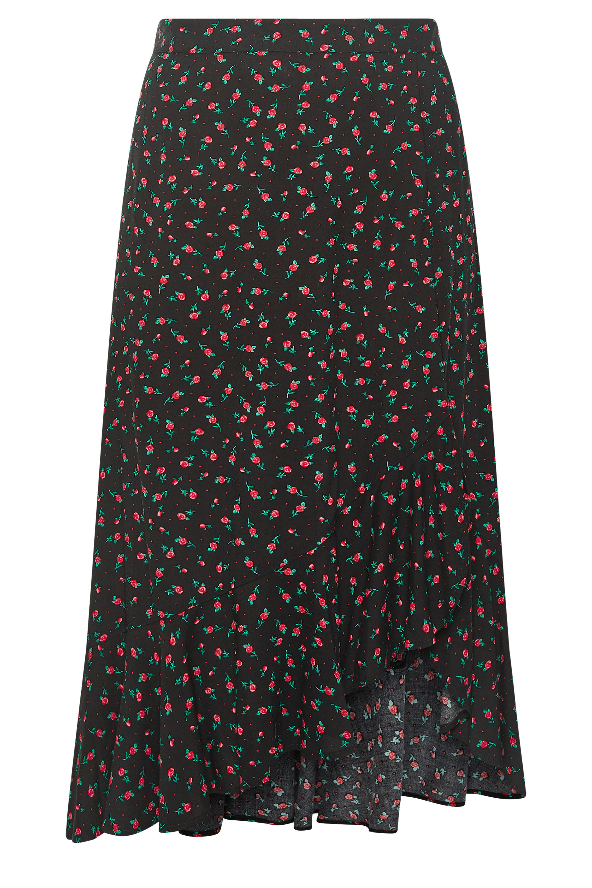 YOURS Plus Size Black Ditsy Floral Ruffle Skirt | Yours Clothing 5
