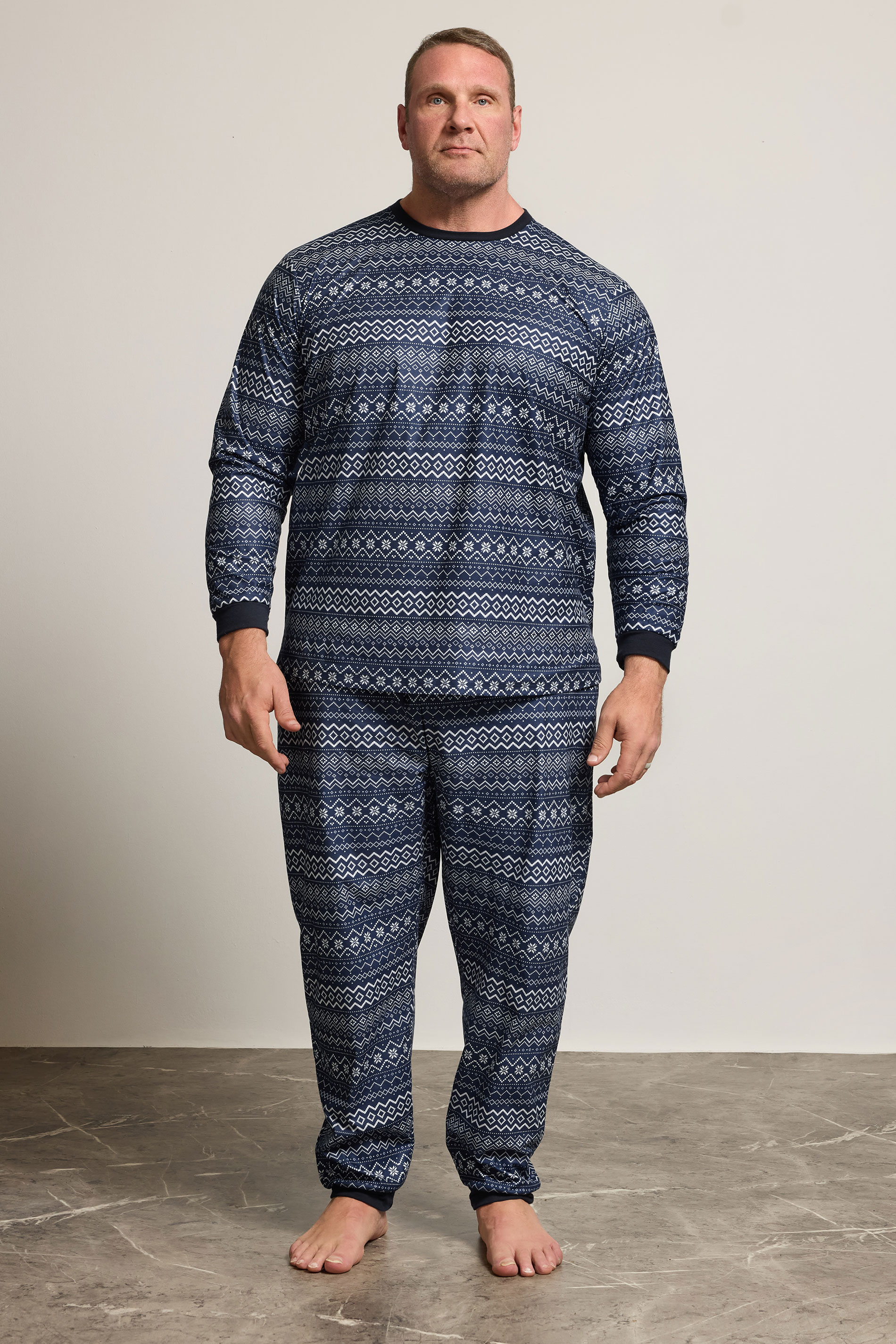 BadRhino Big & Tall Navy Blue Fairisle Pyjama Set | BadRhino 1