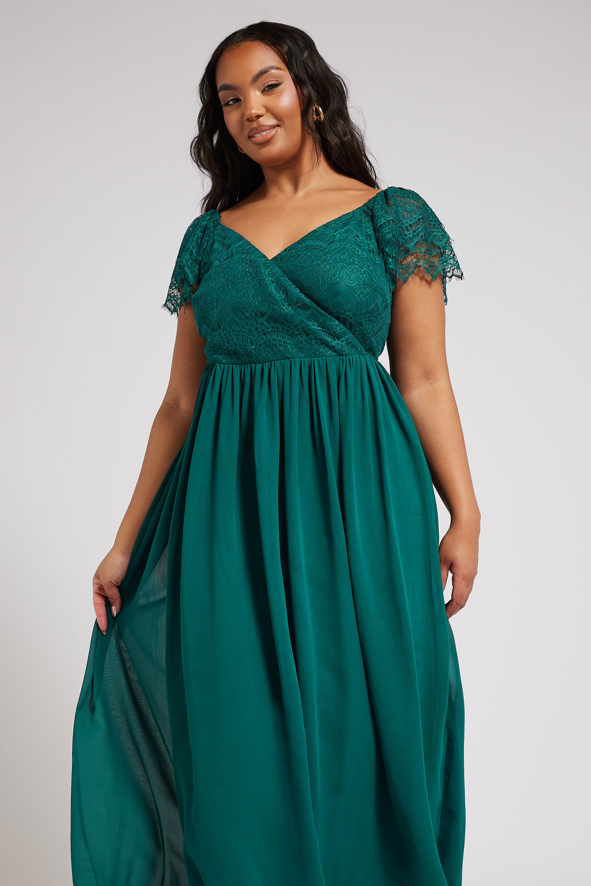 YOURS LONDON Plus Size Teal Green Lace Maxi Wrap Dress | Yours Clothing 1