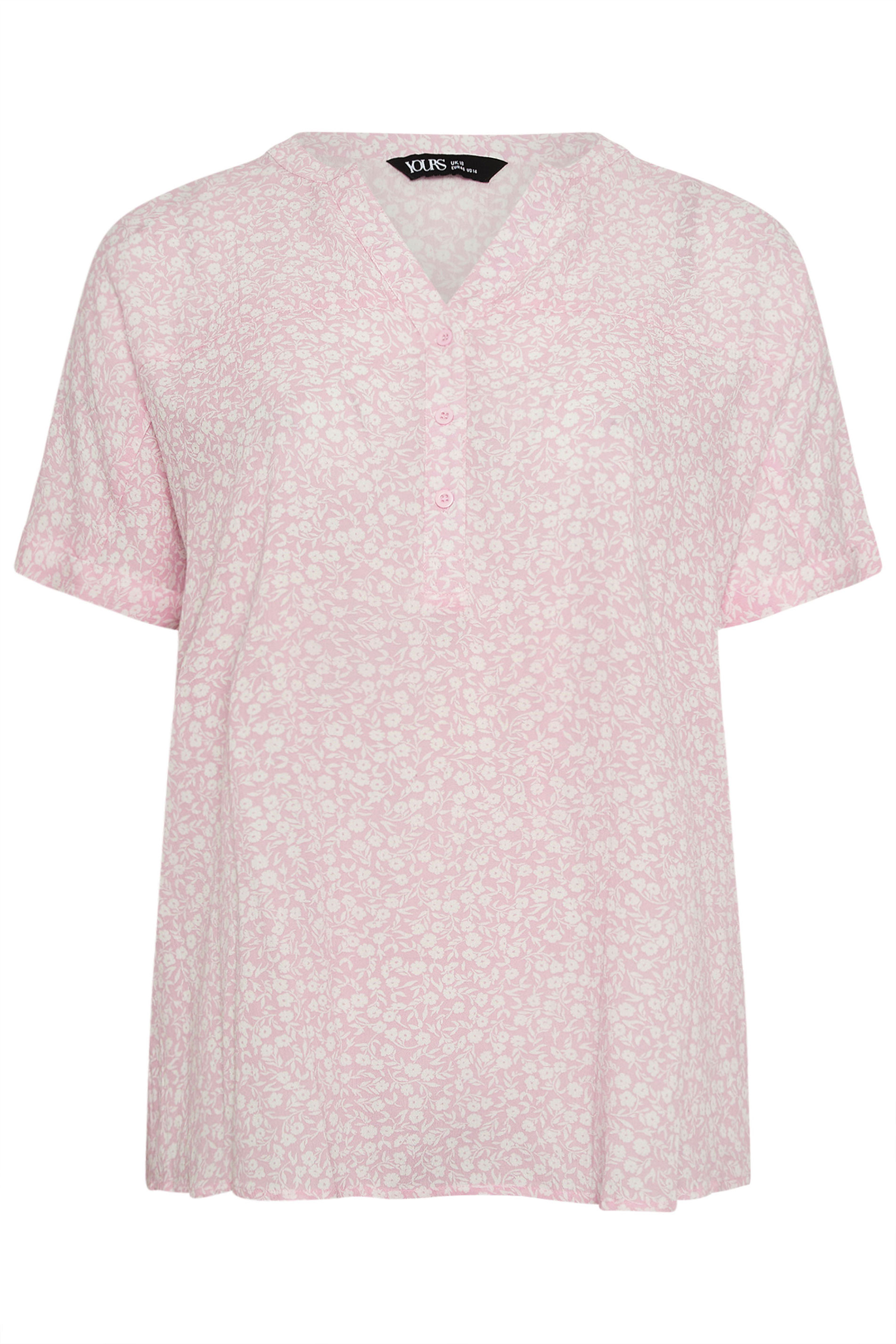 YOURS Plus Size Pink Crinkle Floral Notch Neck Top | Yours Clothing 6