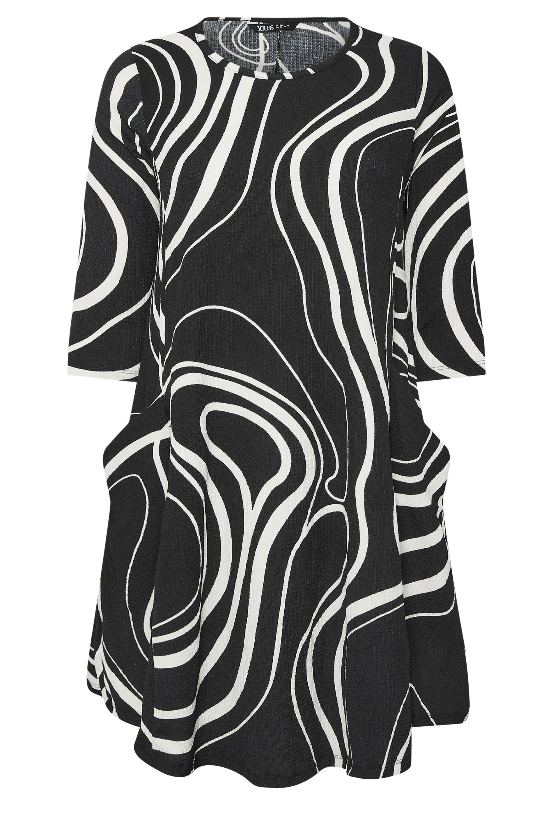 YOURS Plus Size Black Abstract Swirl Tunic Dress | Yours Clothing 5