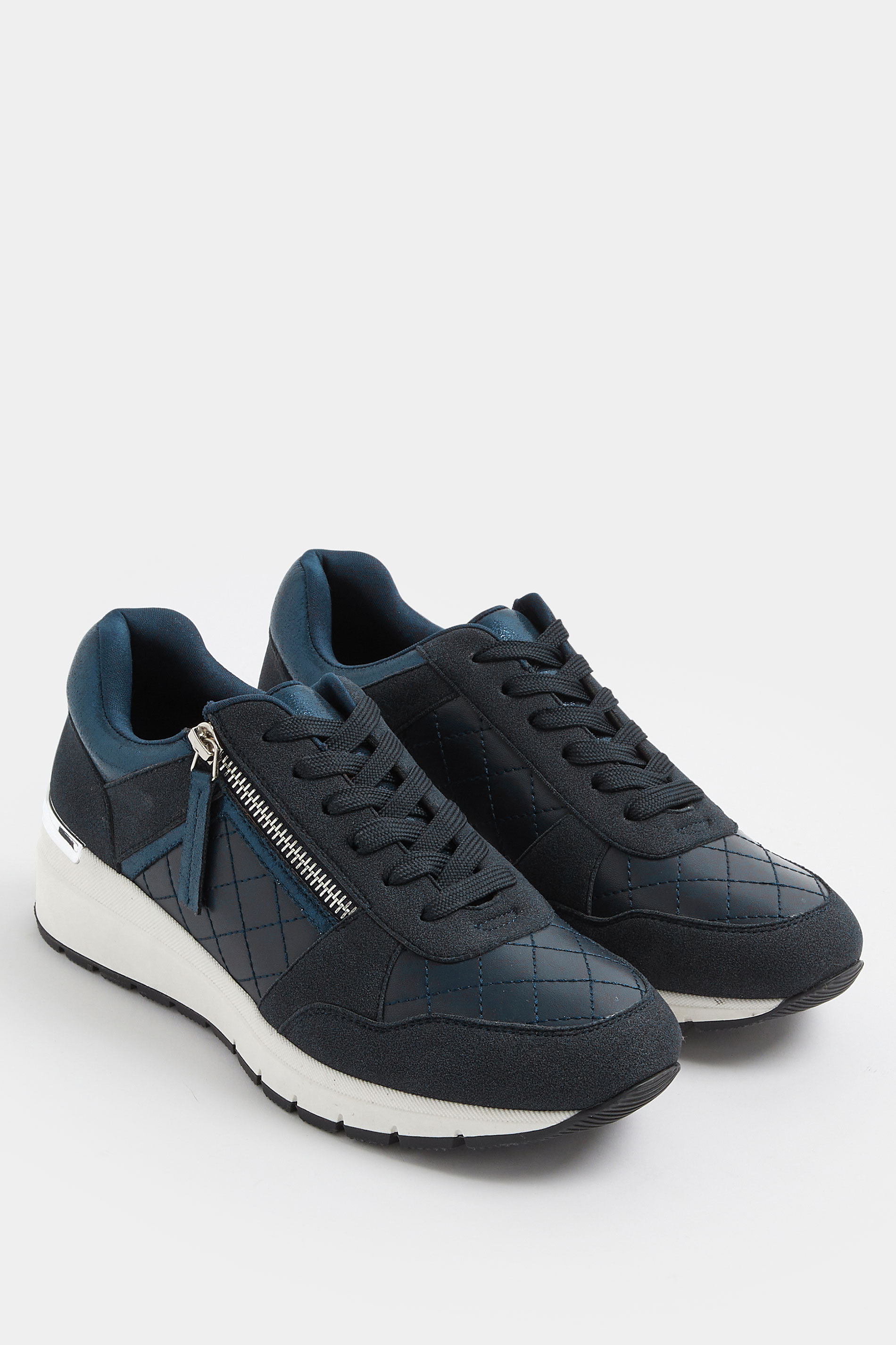 Navy Blue Quilted Wedge Trainer In Wide E Fit | Yours Clothing 3